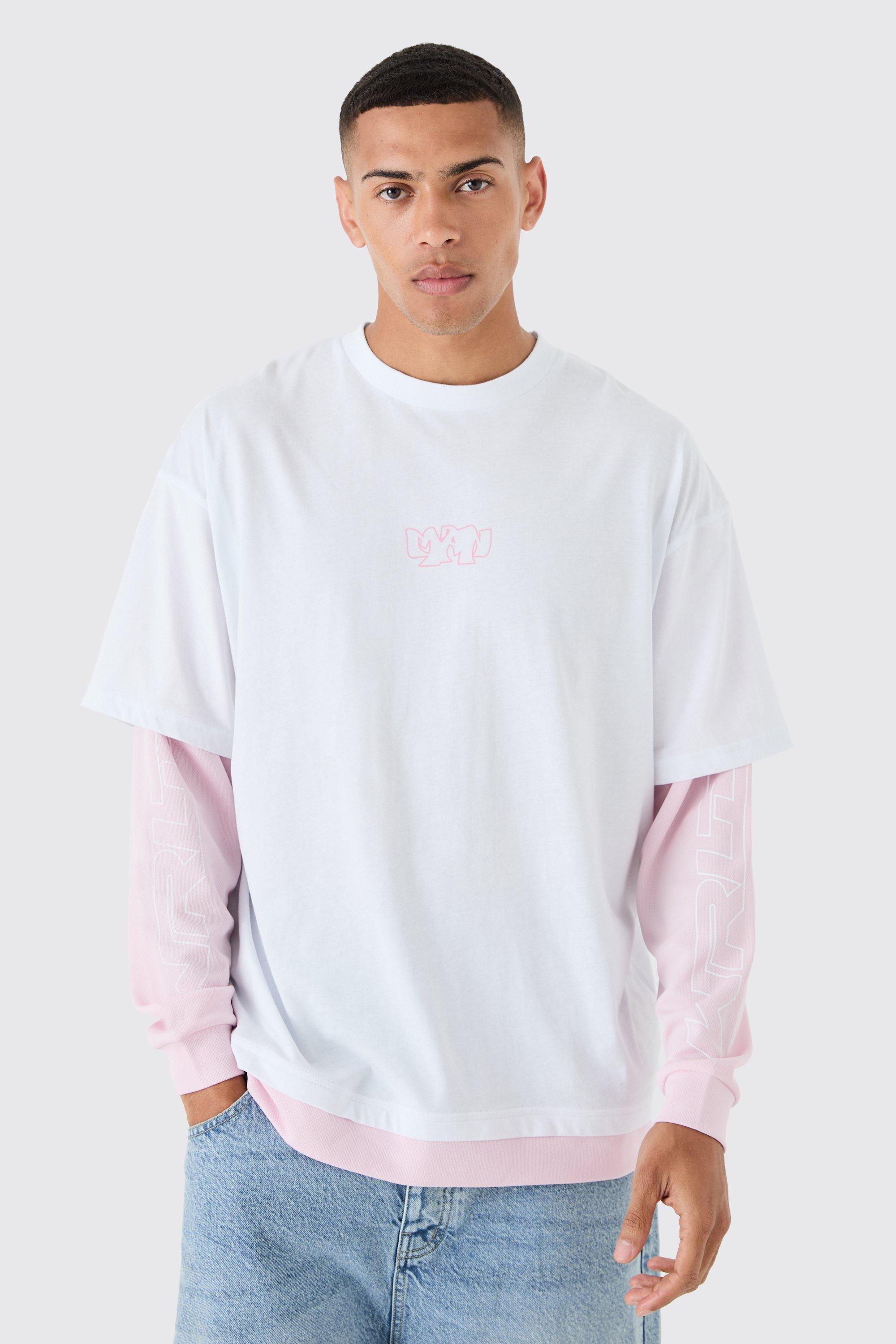 Image of Oversized Faux Layer Mesh T-shirt, Bianco