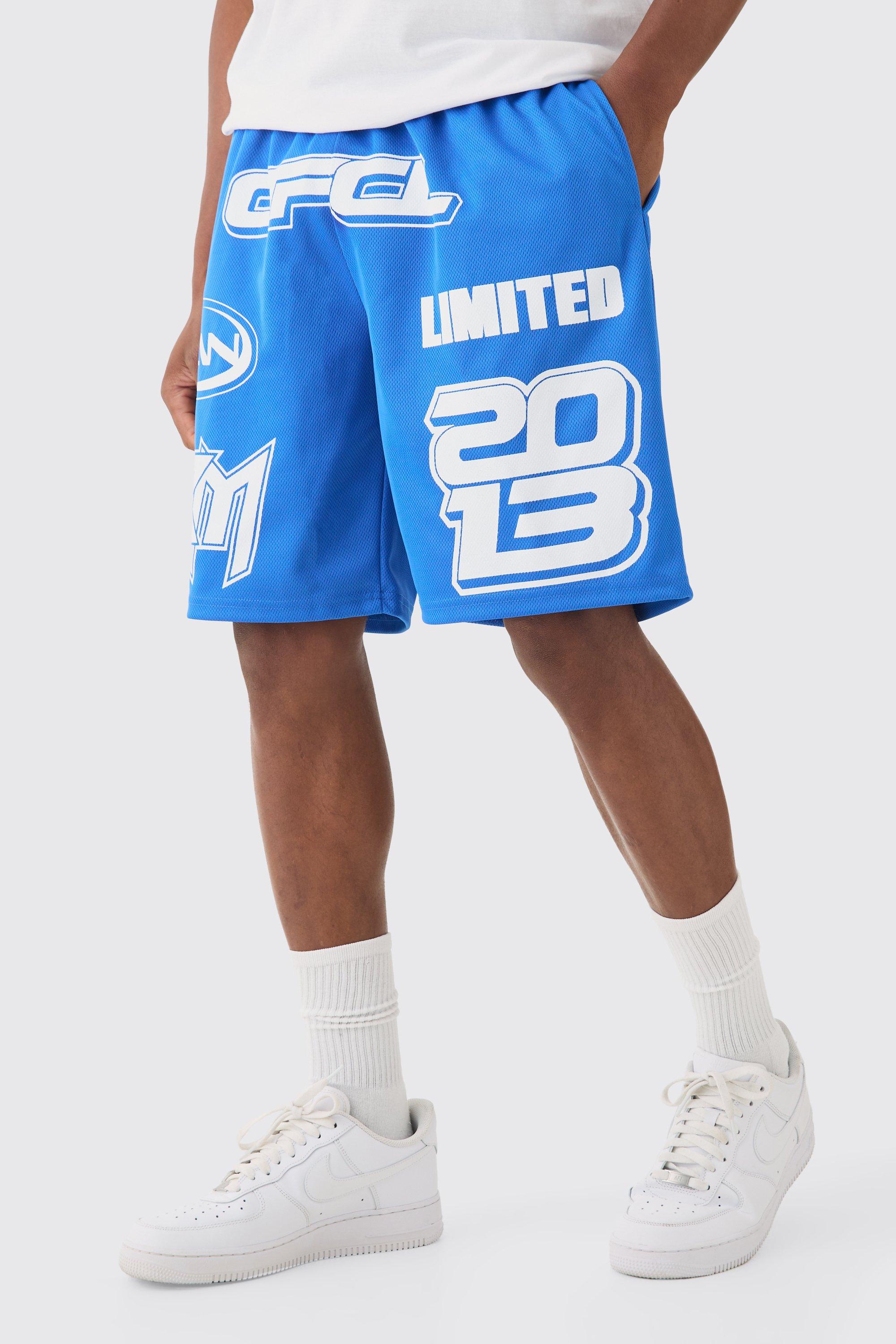Image of Basketball Printed Mesh Shorts, Azzurro