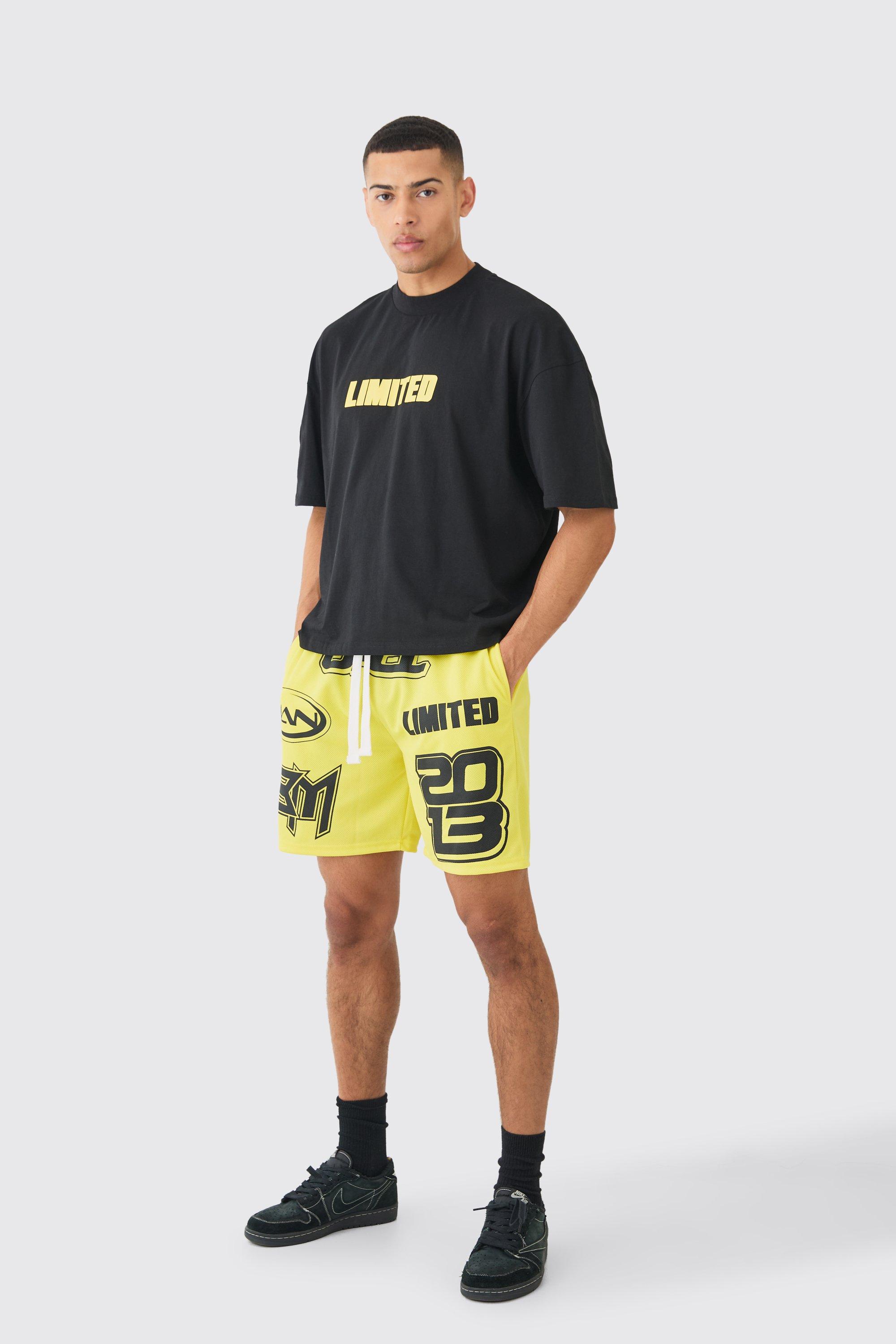 Image of Oversized Boxy Limited T-shirt & Mesh Basketball Shorts, Nero