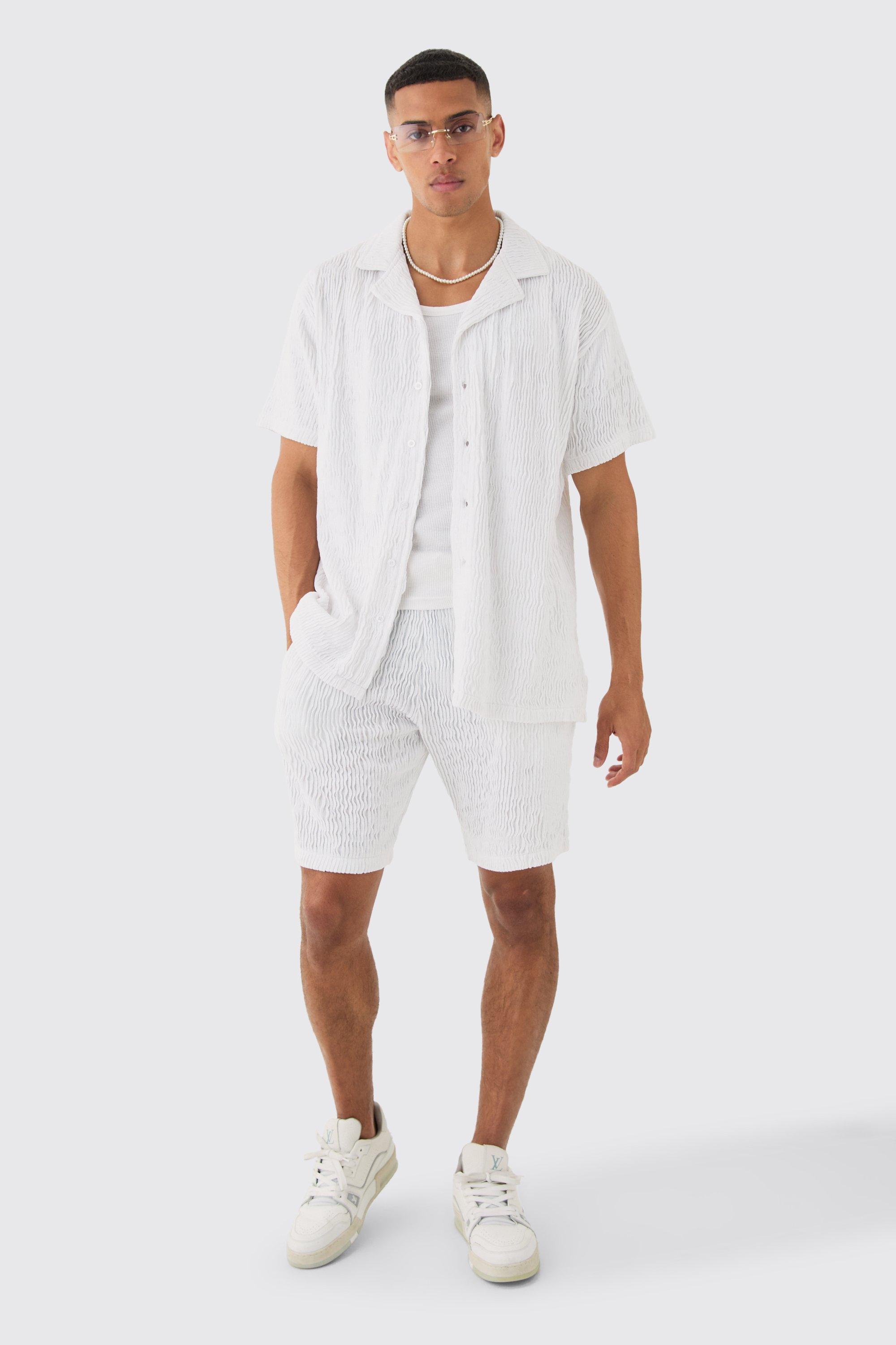 Image of Oversized Ripple Pleated Shirt And Short, Bianco