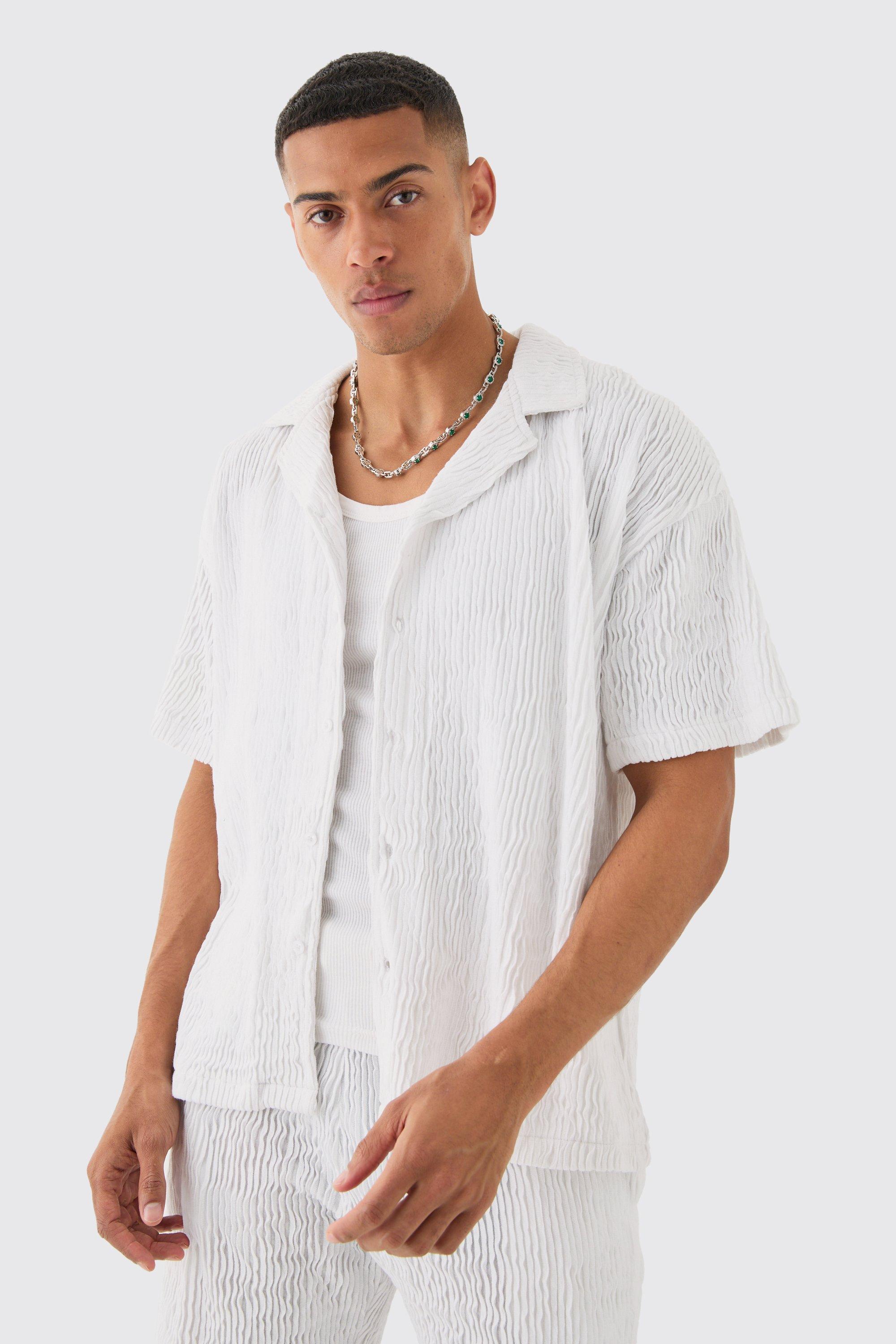 Image of Boxy Ripple Pleated Shirt, Bianco