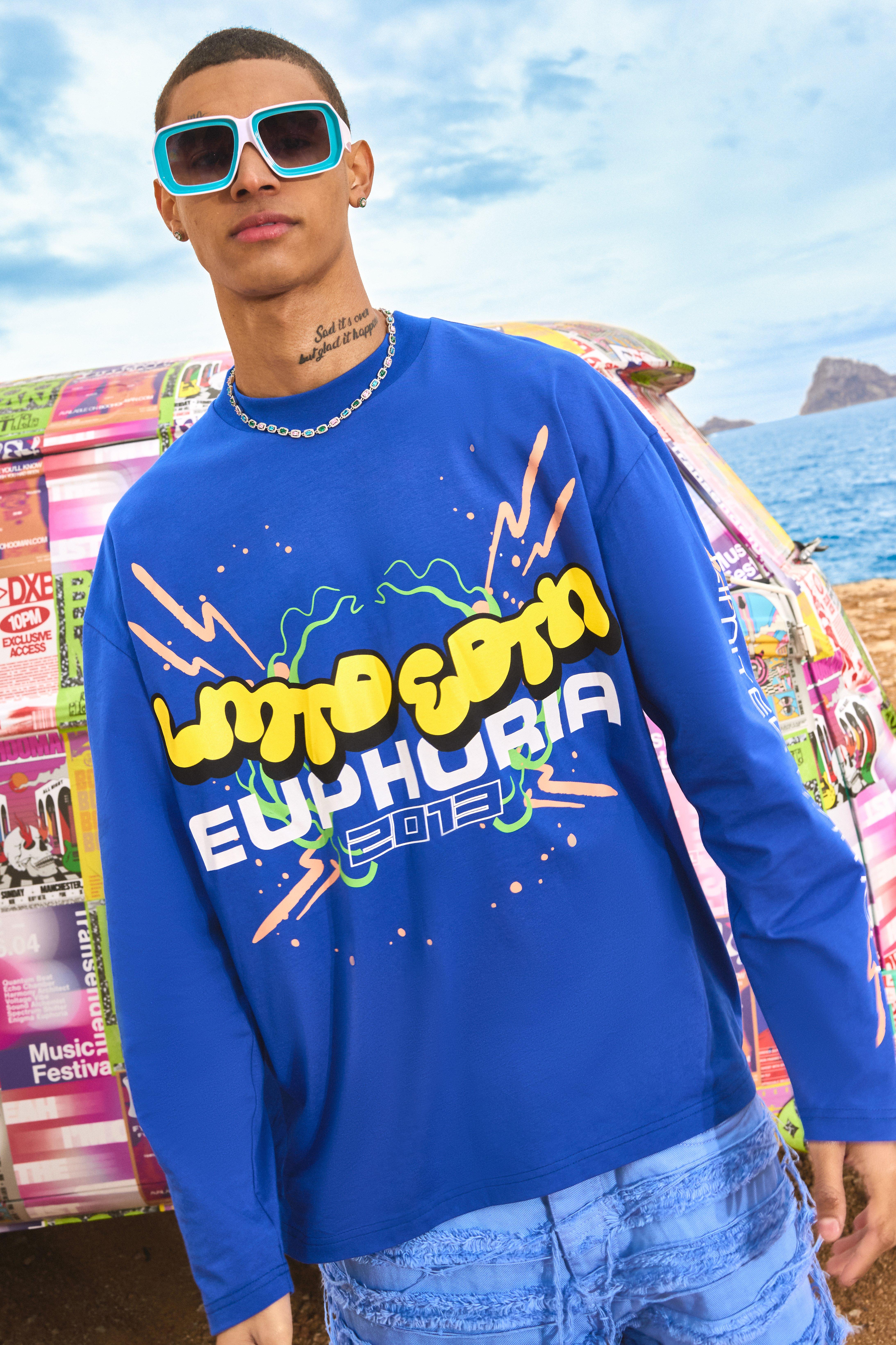 Image of Long Sleeve Euphoria Graphic T-shirt, Azzurro