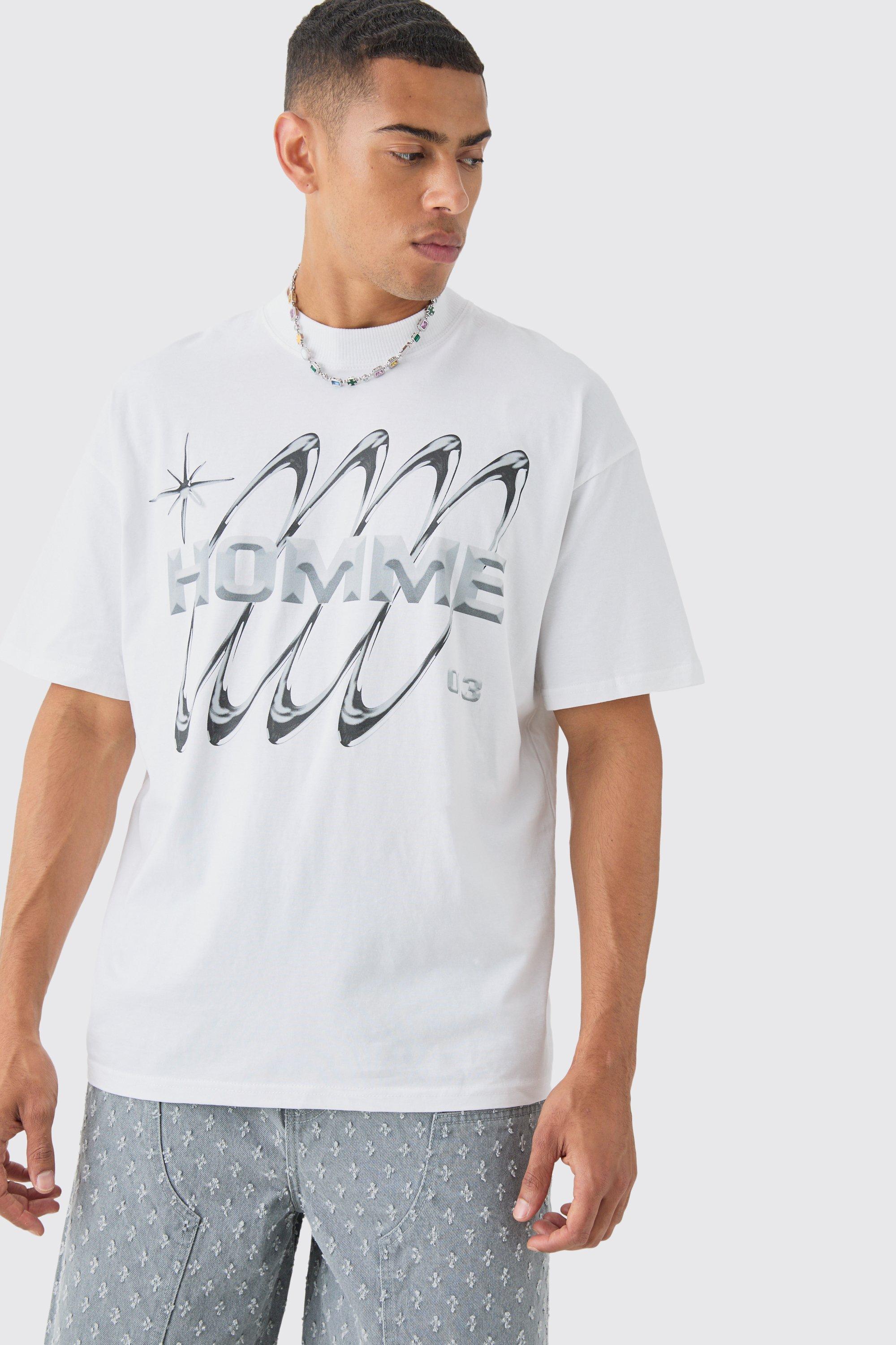 Image of T-shirt oversize con grafica Man, Bianco