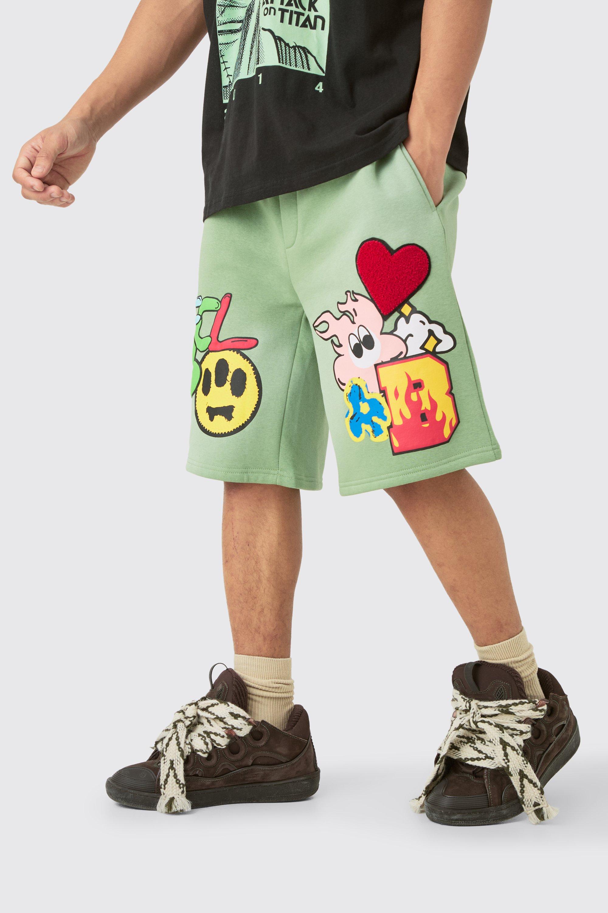 Image of Loose Embroidered Spray Shorts, Verde