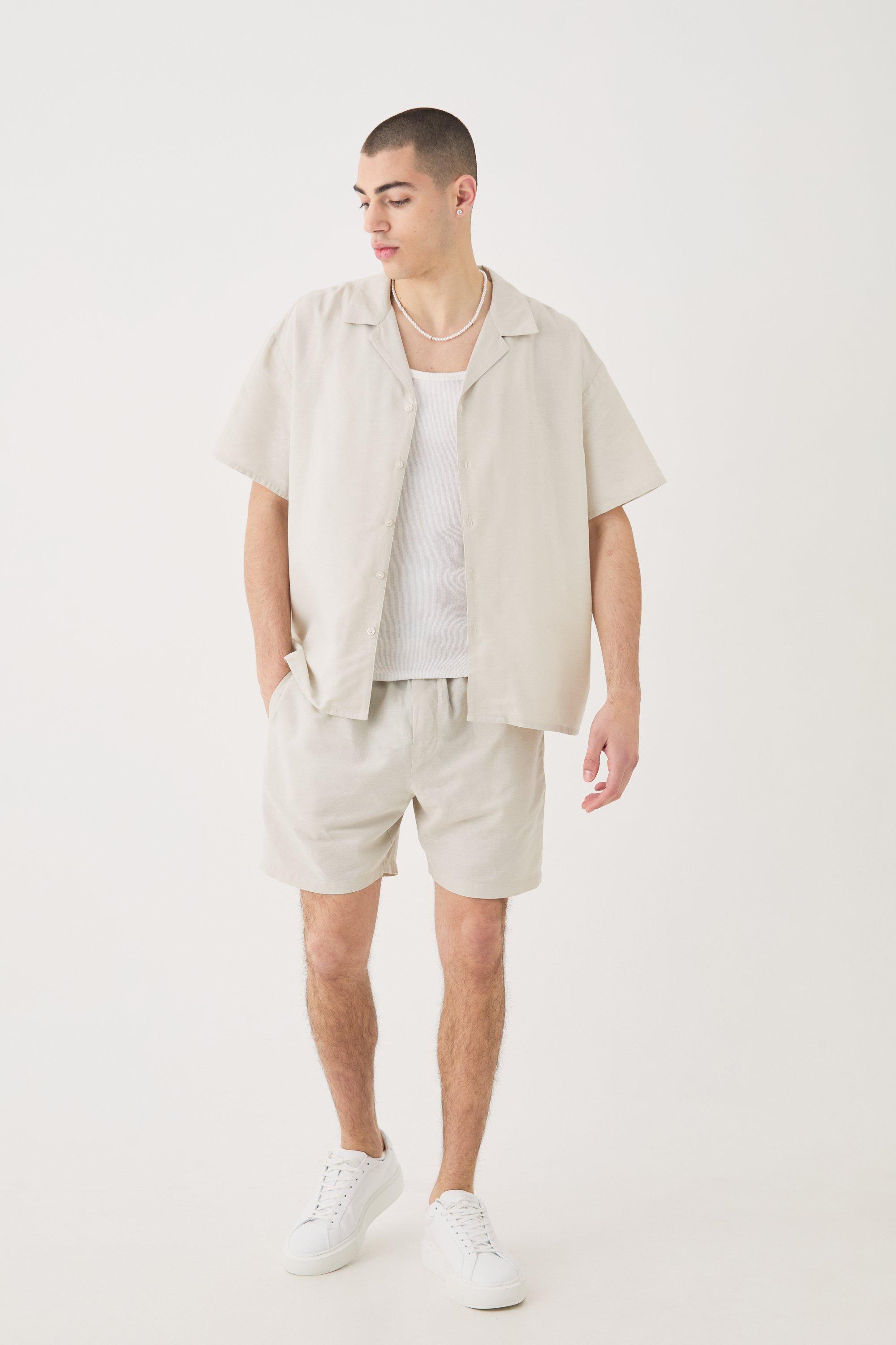 Image of Short Sleeve Boxy Linen Shirt & Short, Grigio