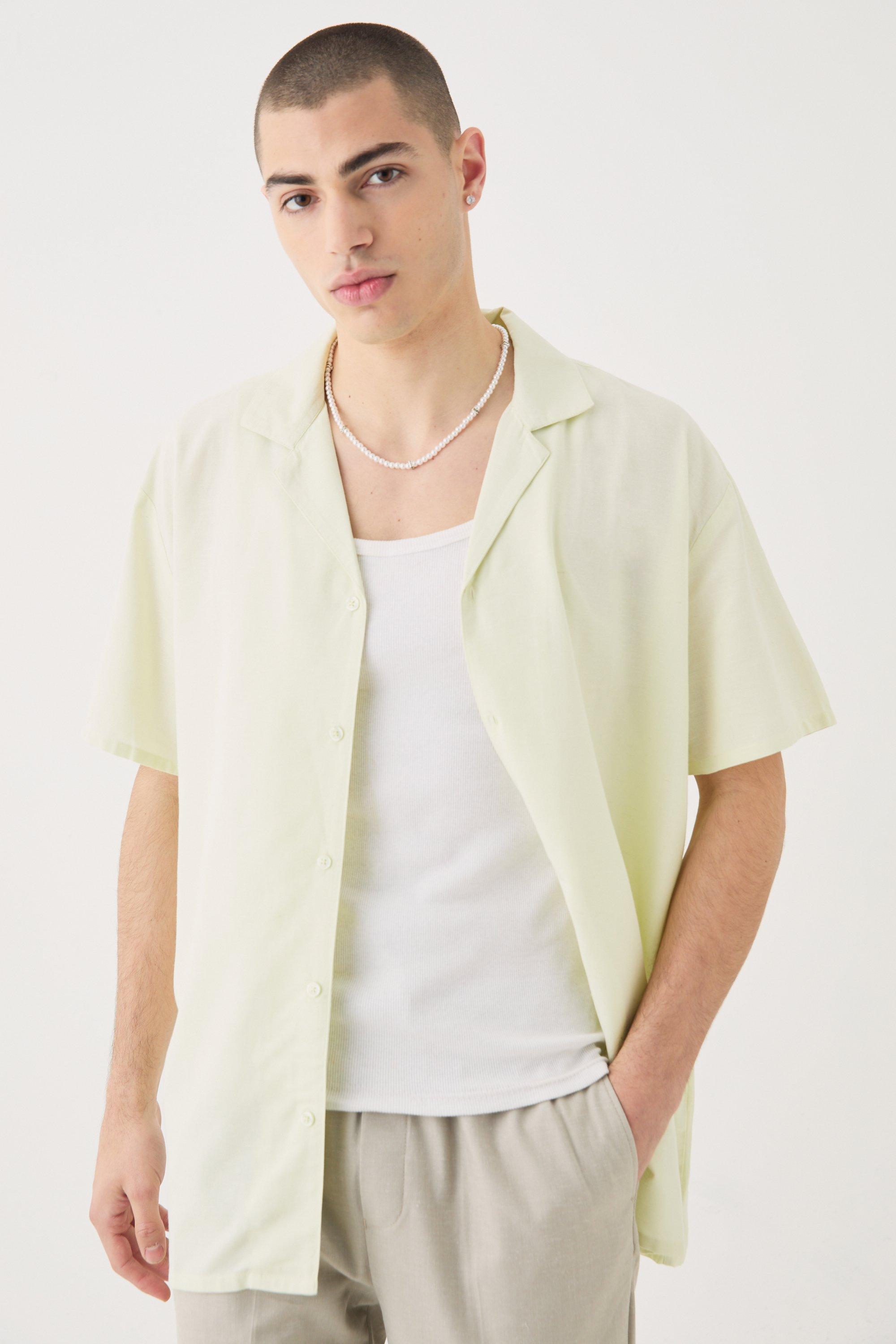 Image of Short Sleeve Oversized Linen Shirt, Verde