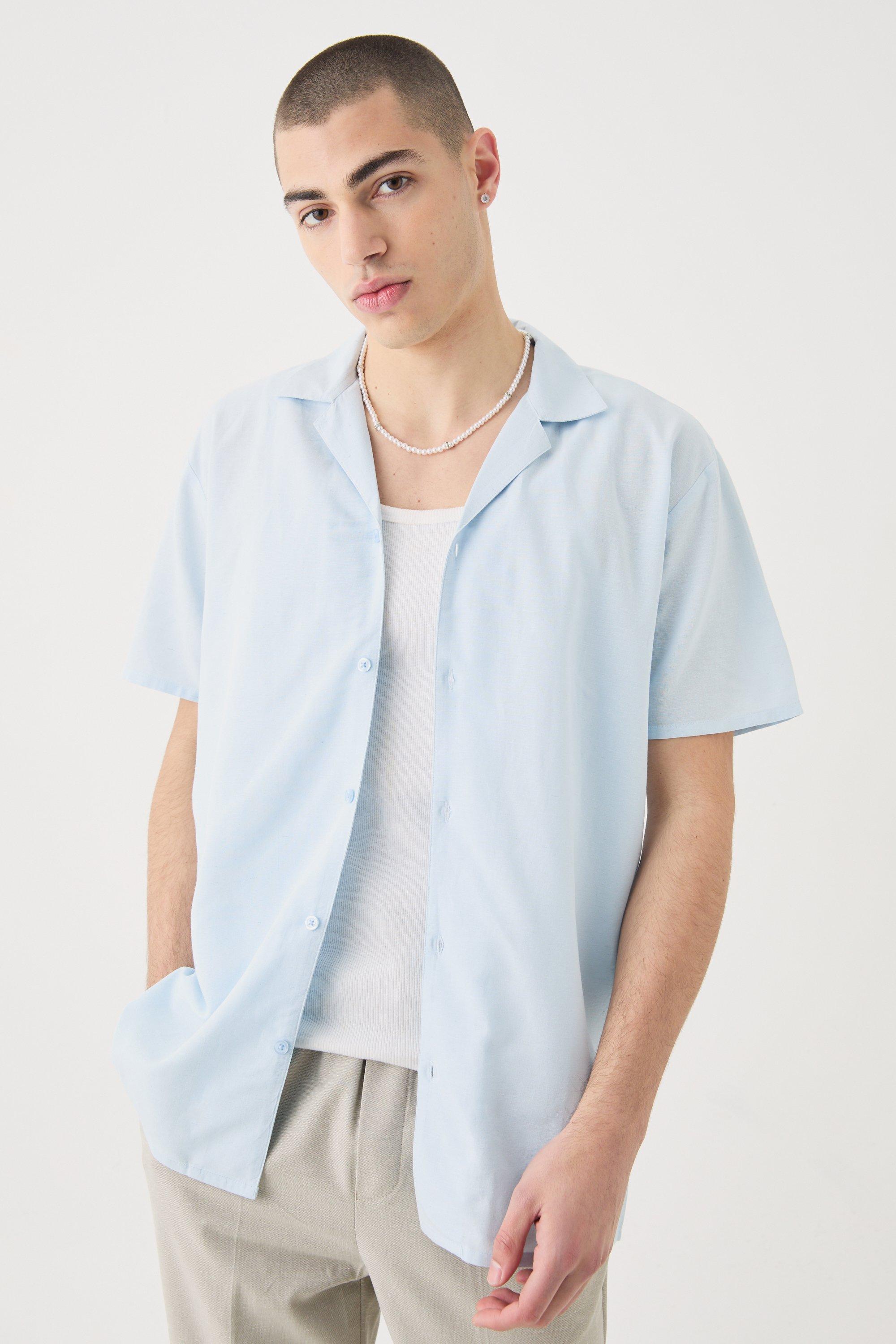 Image of Short Sleeve Linen Shirt, Azzurro