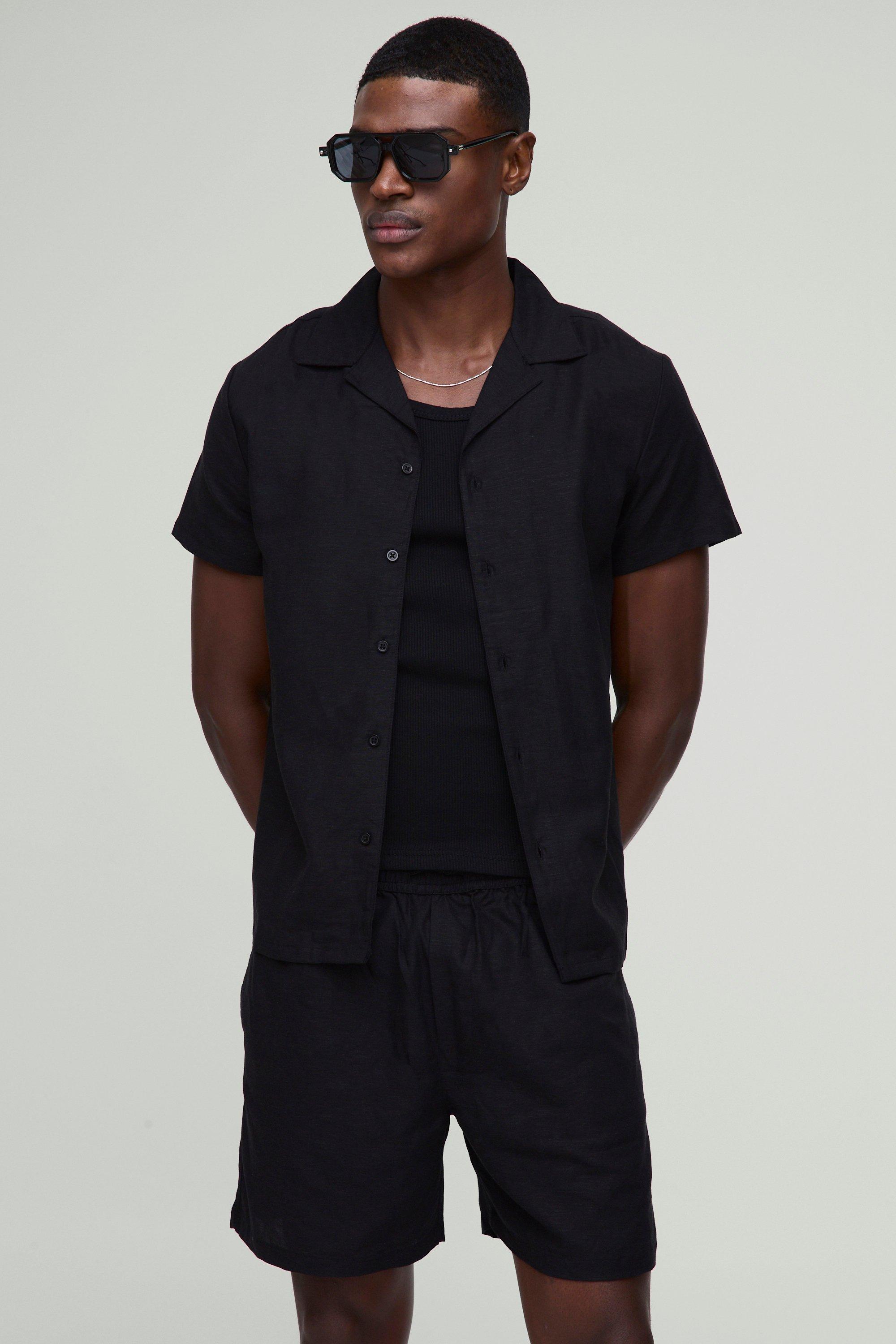 Camicia & pantaloncini in lino a maniche corte, Nero