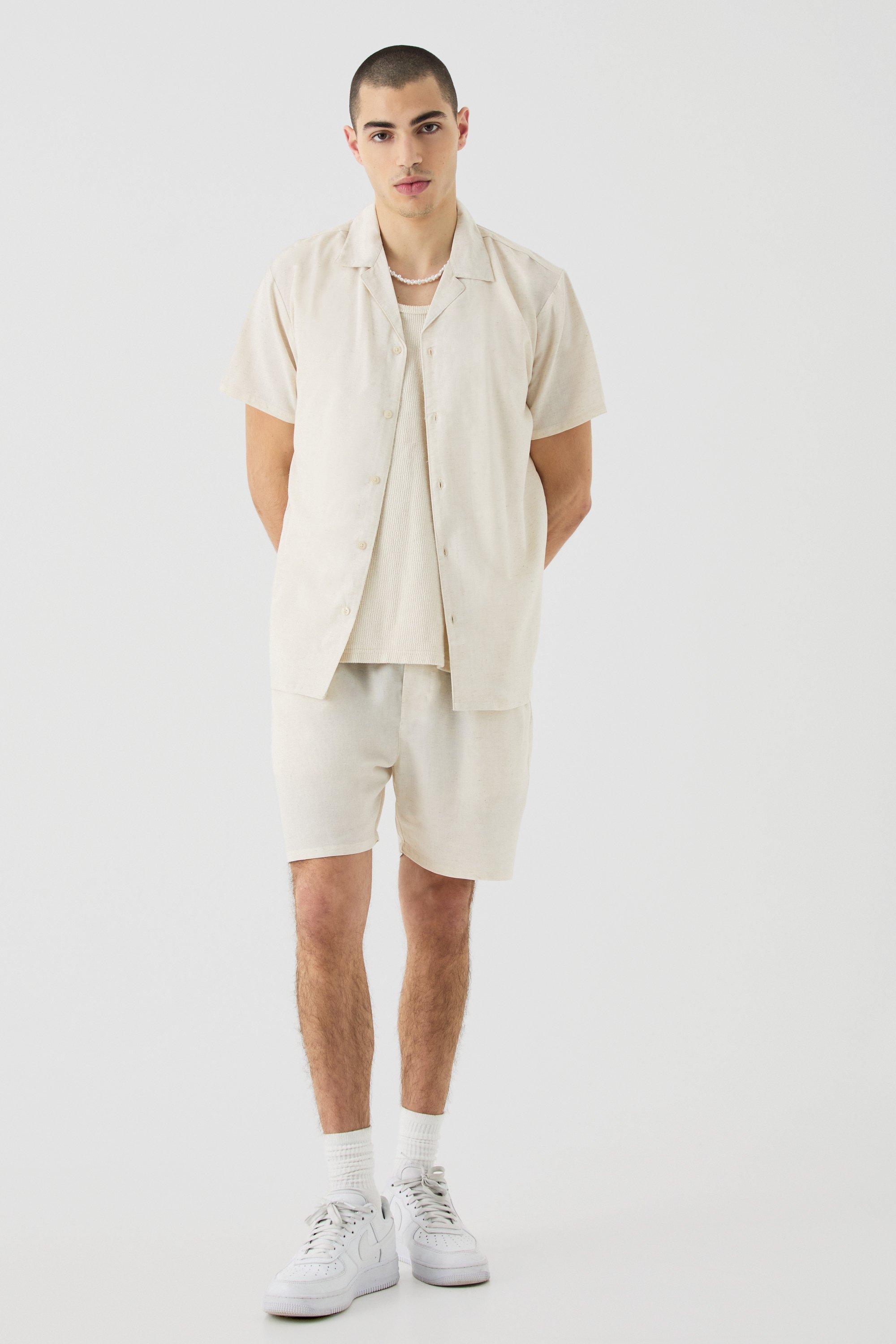 Image of Short Sleeve Linen Shirt & Short, Beige