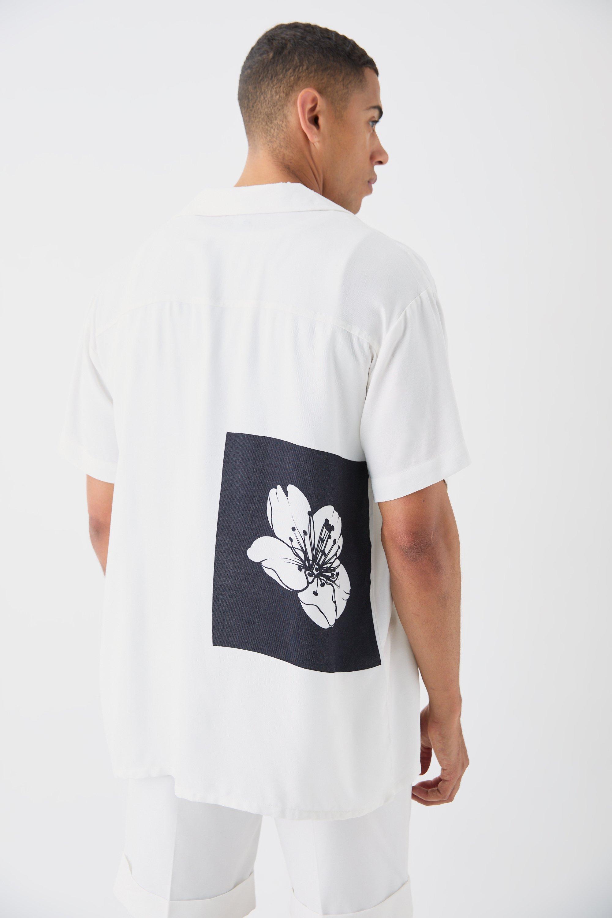 Image of Oversized Viscose Back Flower Shirt, Bianco
