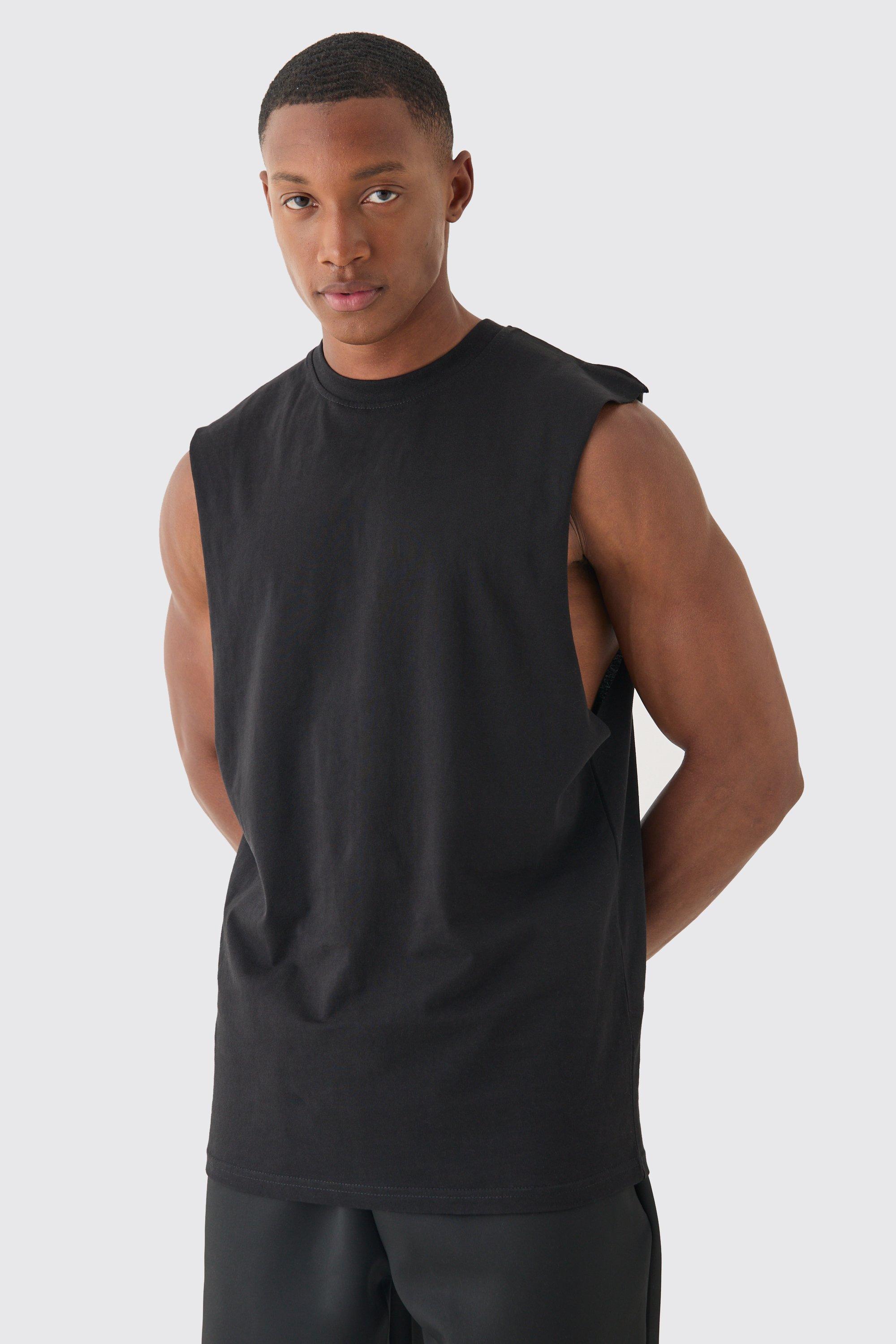 Mens Black Basic Drop Armhole vest, Black