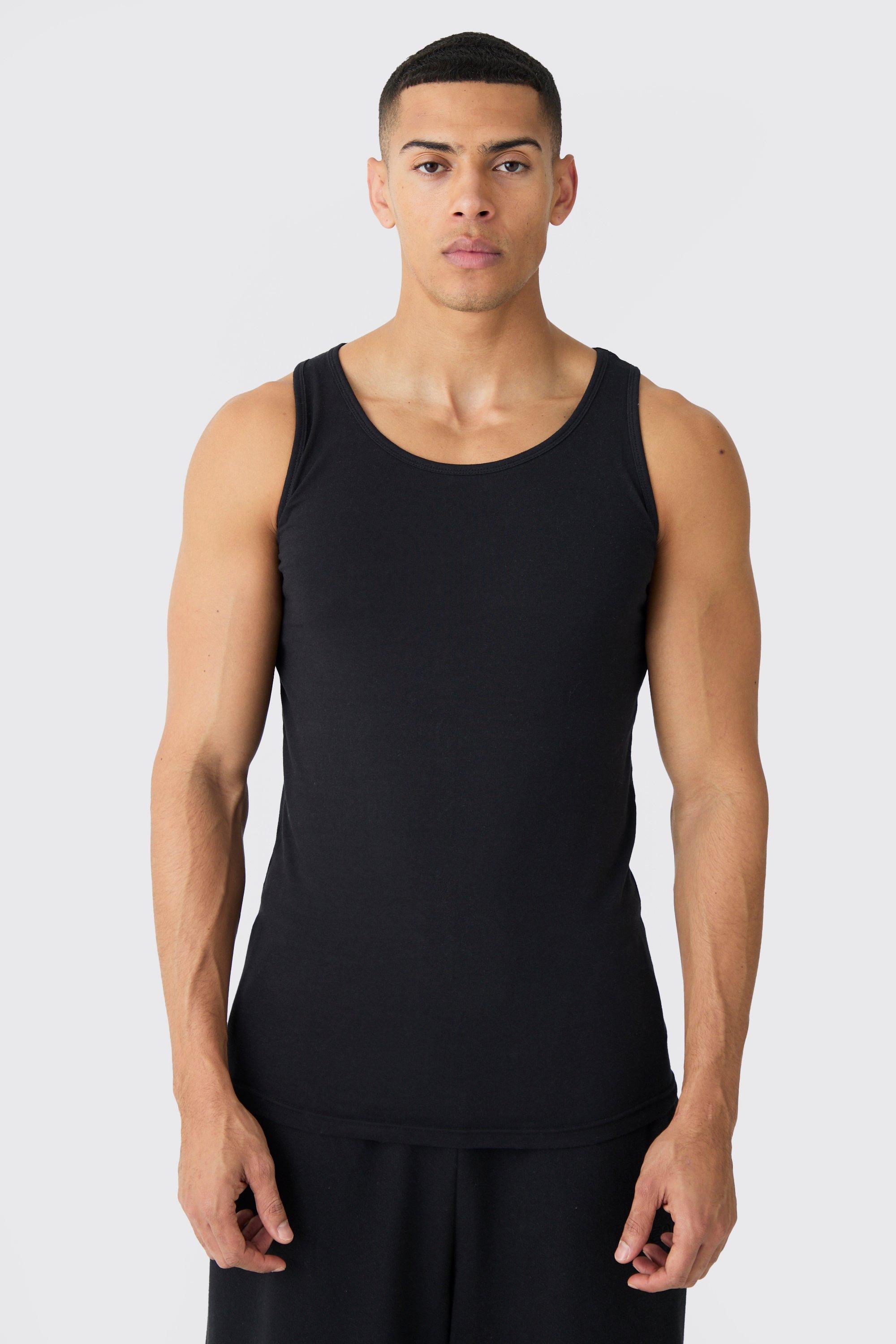 Mens Black Basic Muscle Fit Vest, Black