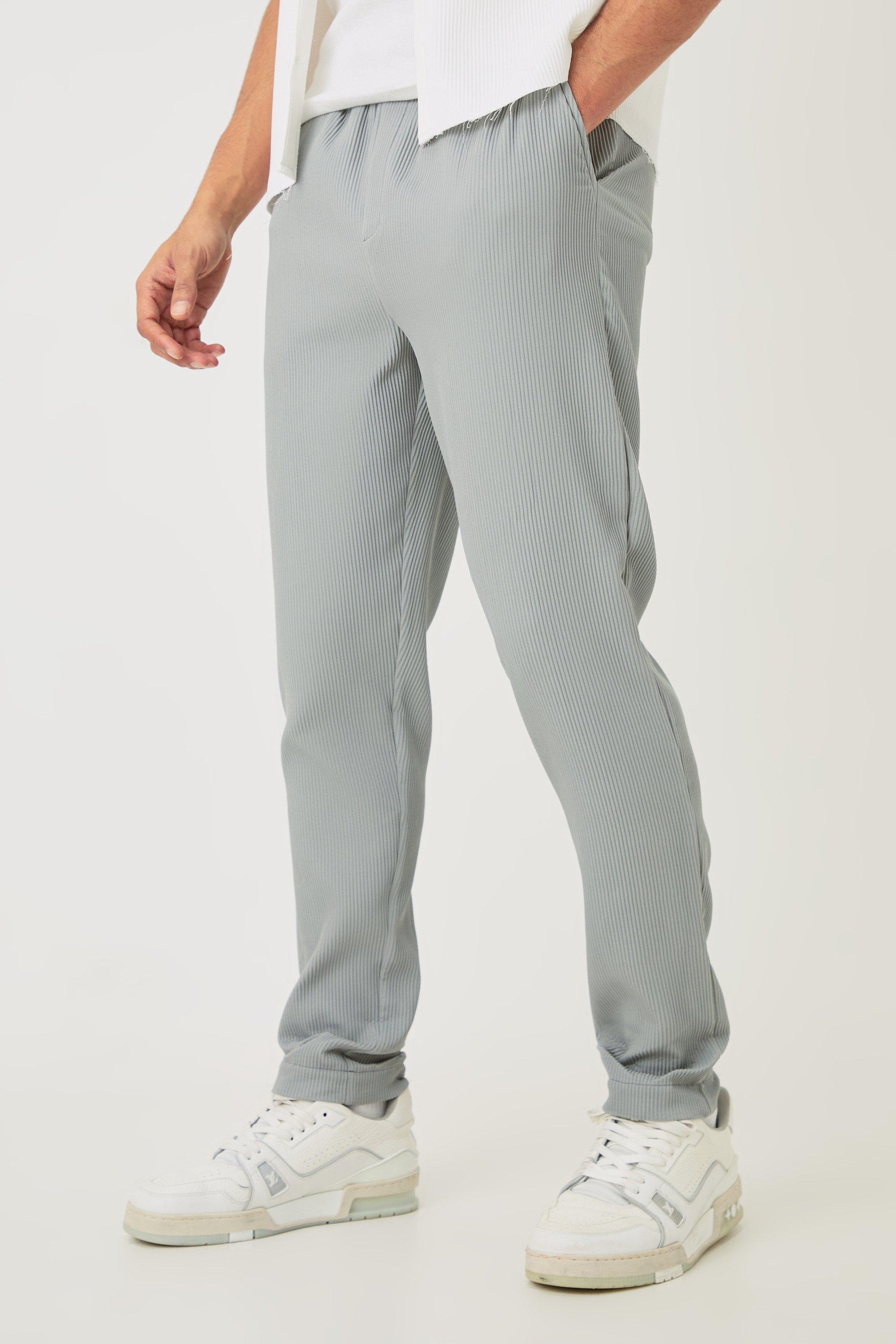 Image of Pantaloni a pieghe Slim Fit con vita elasticizzata, Grigio