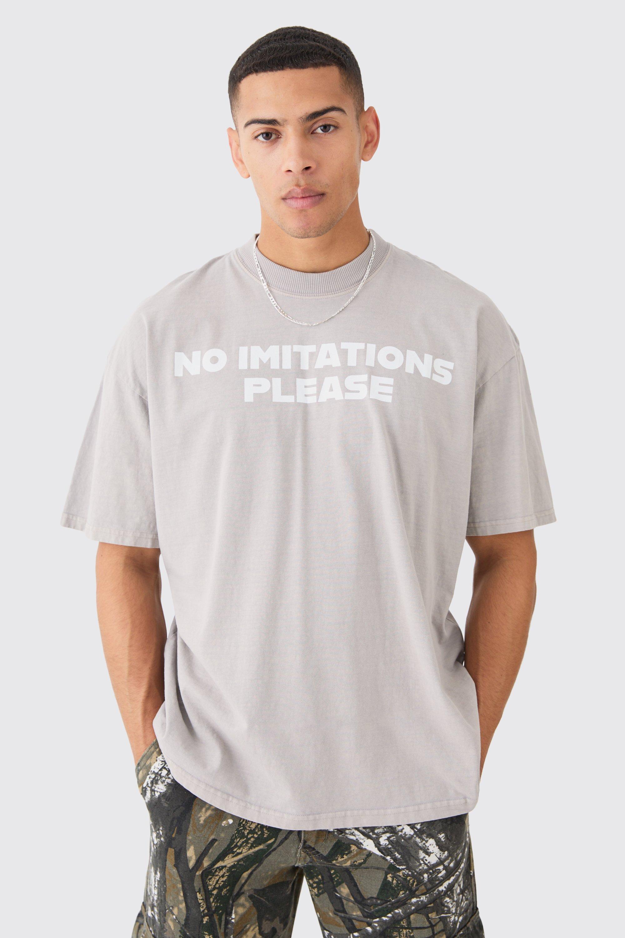 Image of T-shirt oversize sovratinta con slogan, Grigio