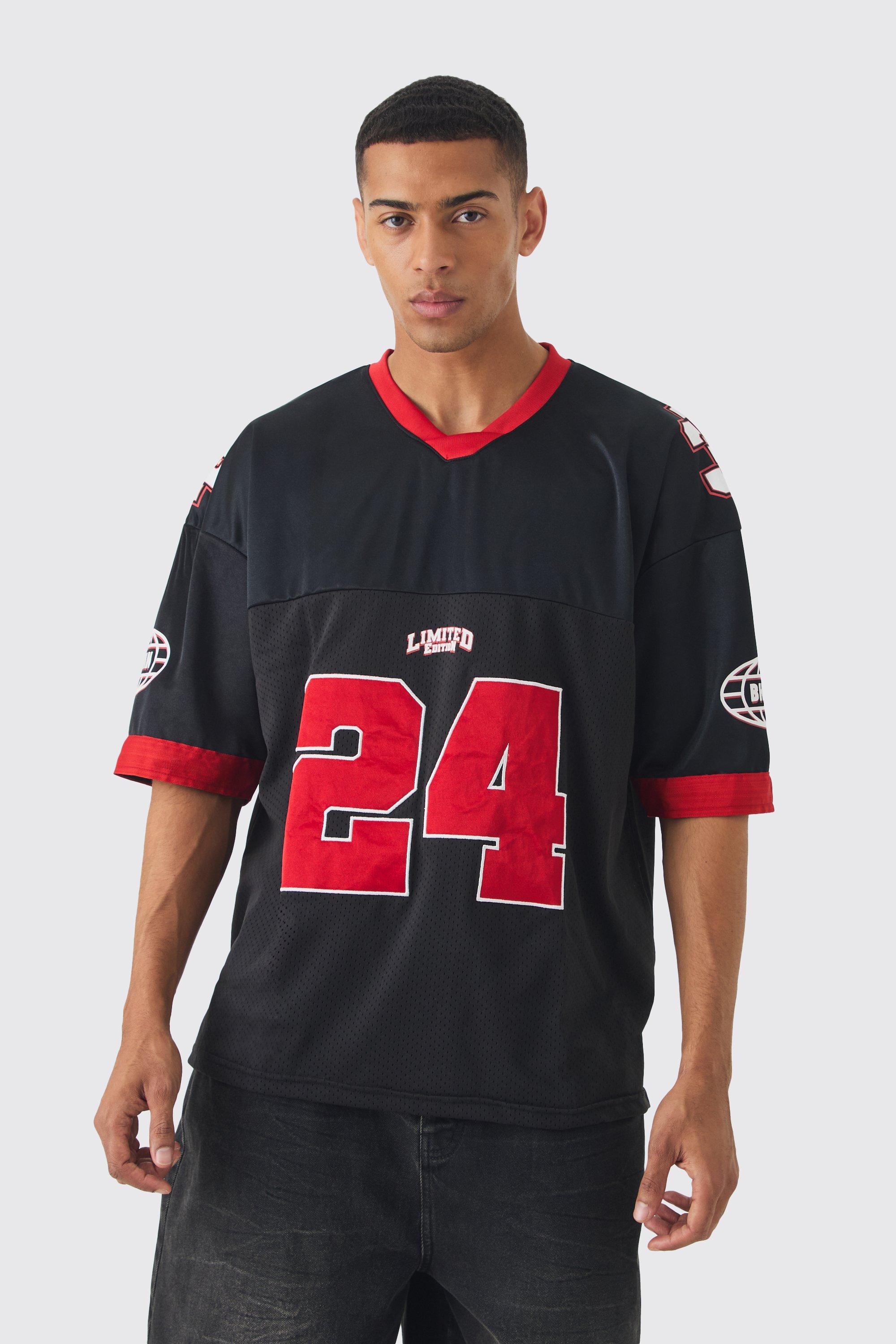 Image of Oversized Mesh And Satin Applique Baseball T-shirt, Nero