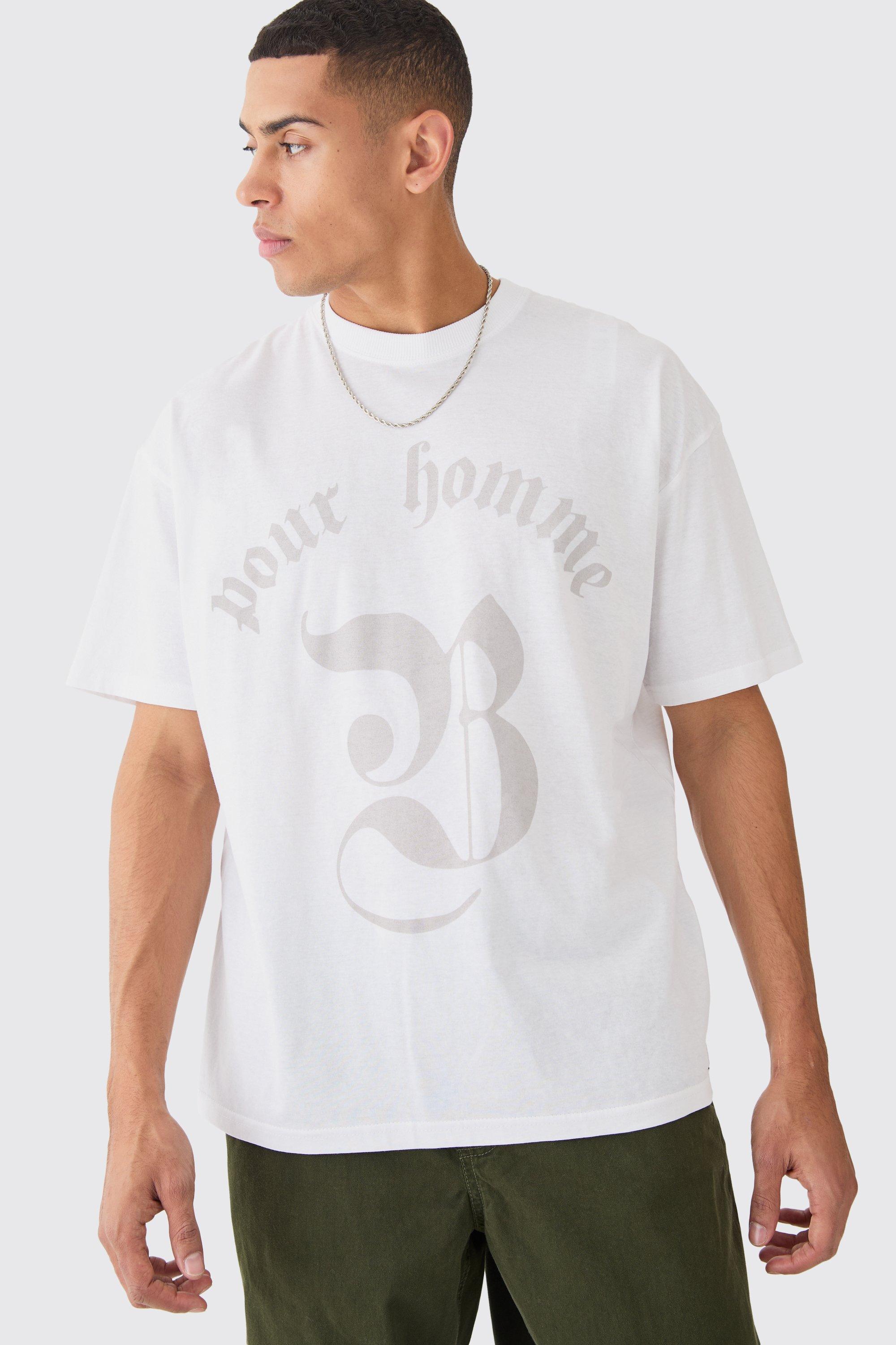 Image of T-shirt oversize con grafica Pour Homme, Bianco
