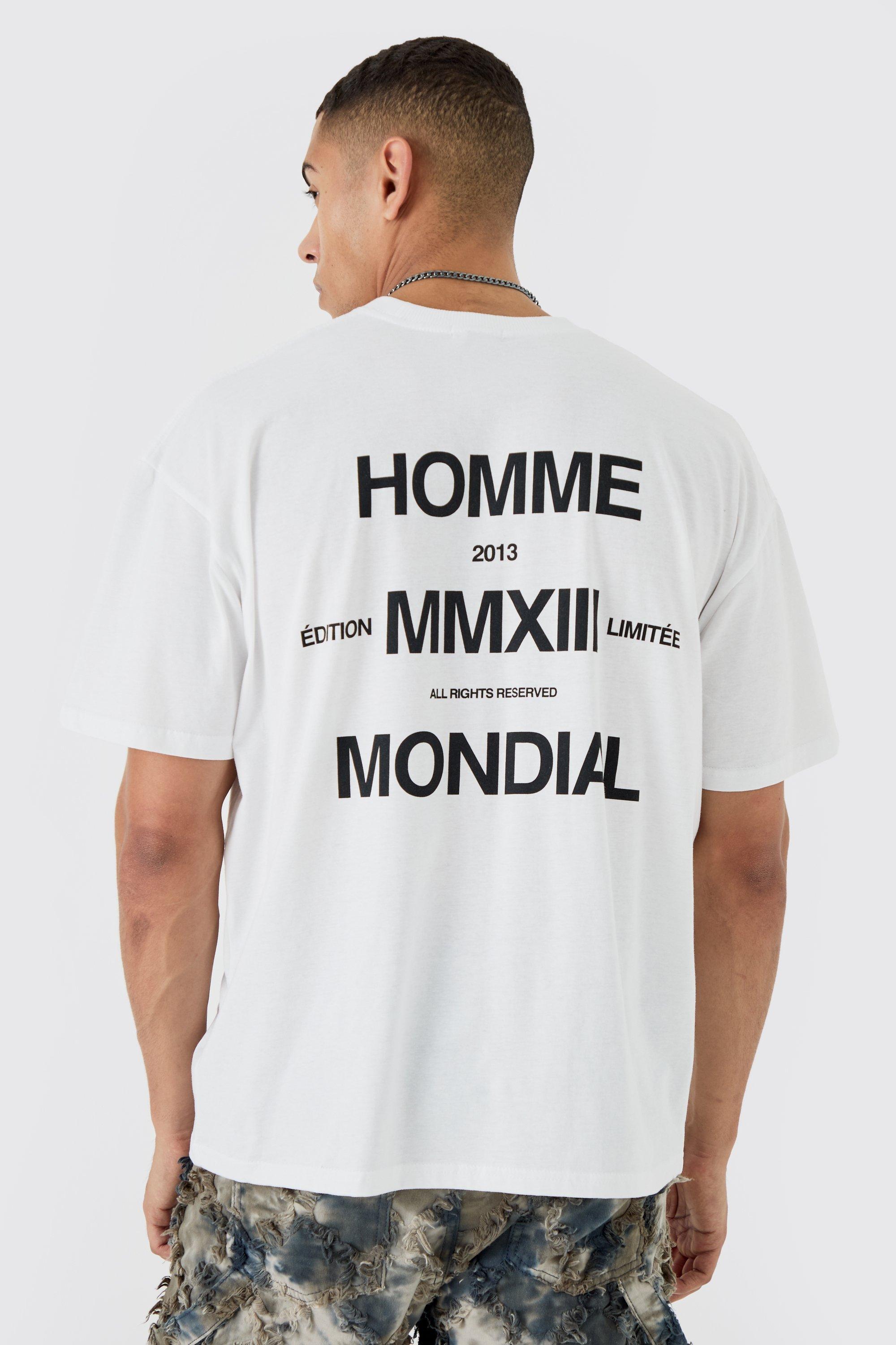 Image of T-shirt oversize con slogan, Bianco