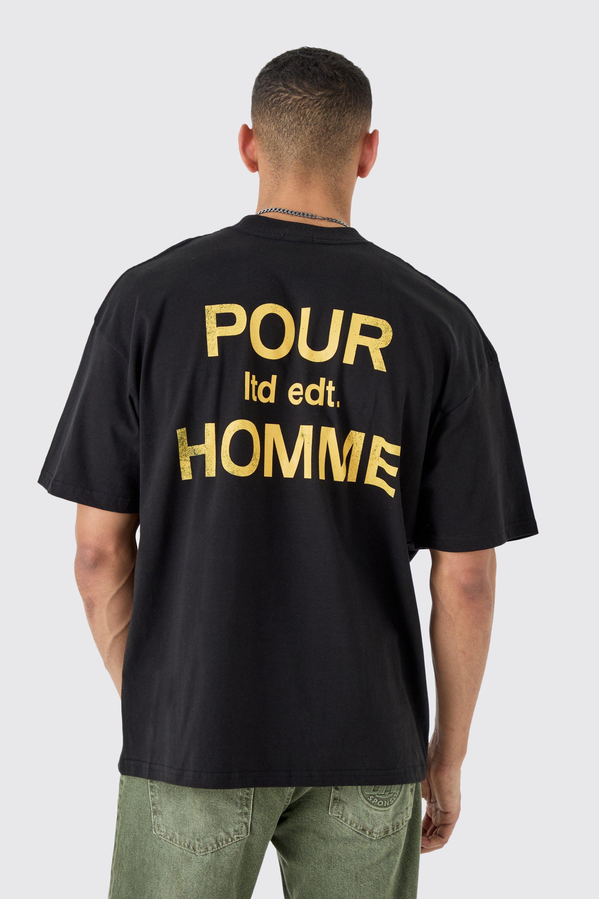 Image of T-shirt oversize con slogan Pour Homme, Nero