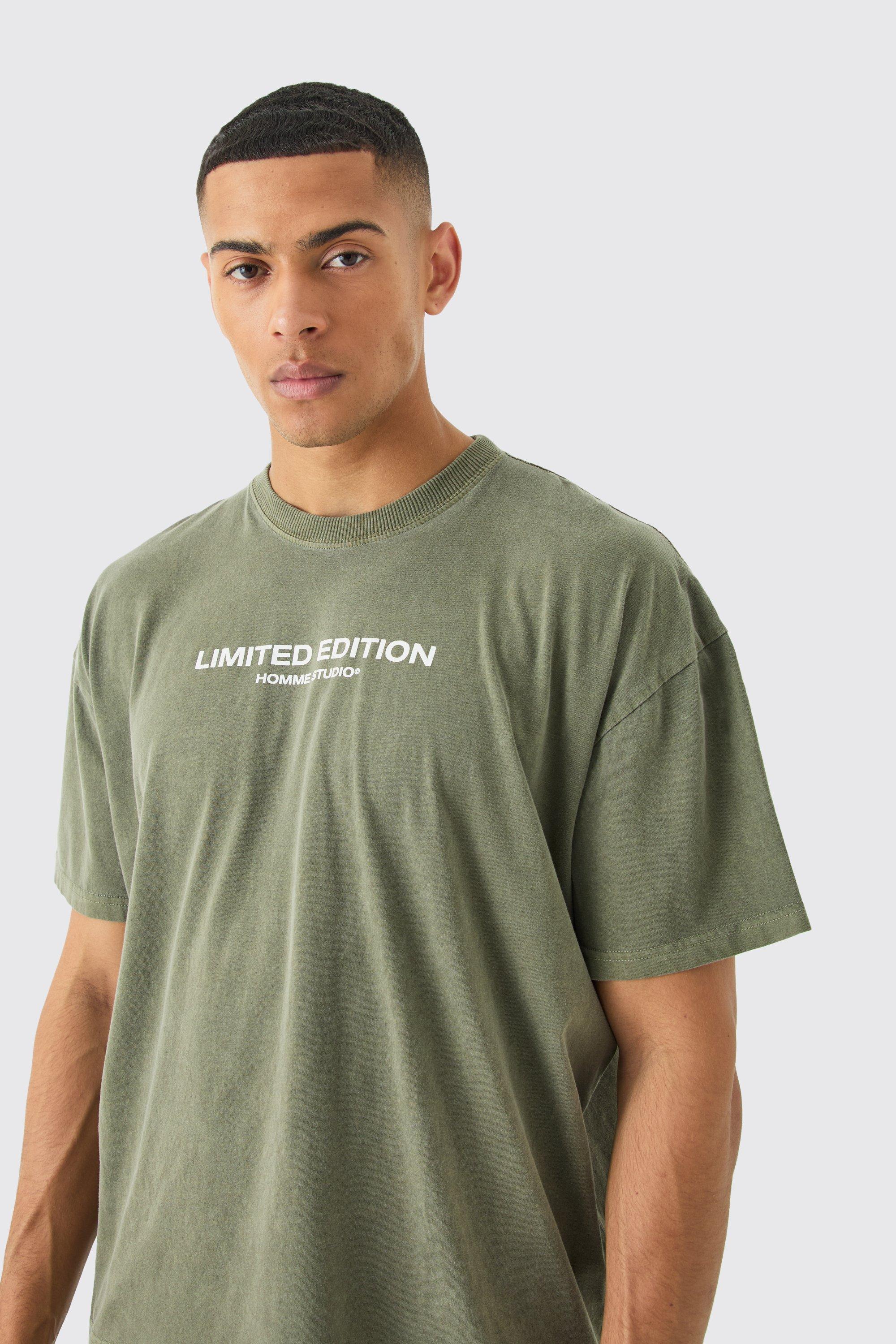 Mens Green Oversized Boxy Washed Limited Edition T-shirt, Green