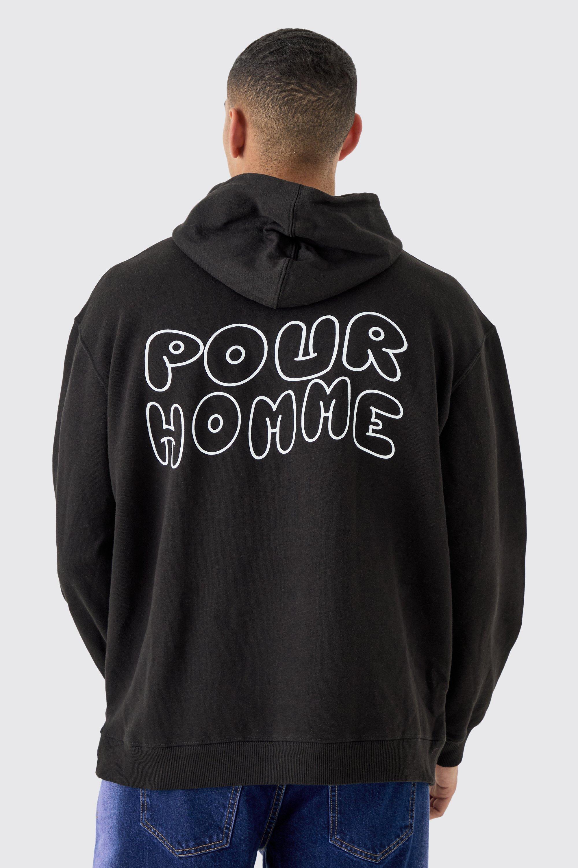 Mens Black Oversized Pour Homme Hoodie, Black