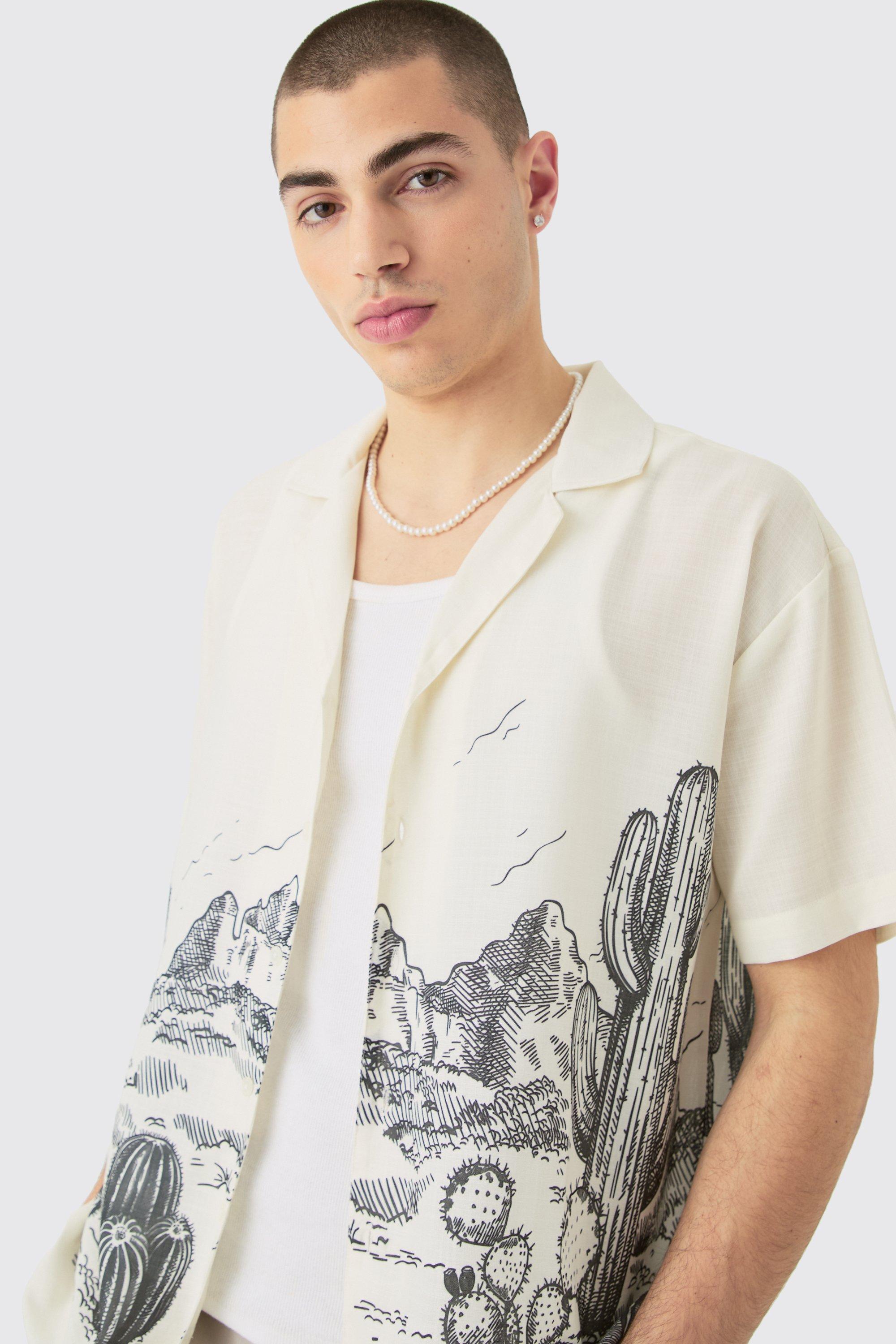 Image of Oversized Linen Look Cactus Shirt, Cream