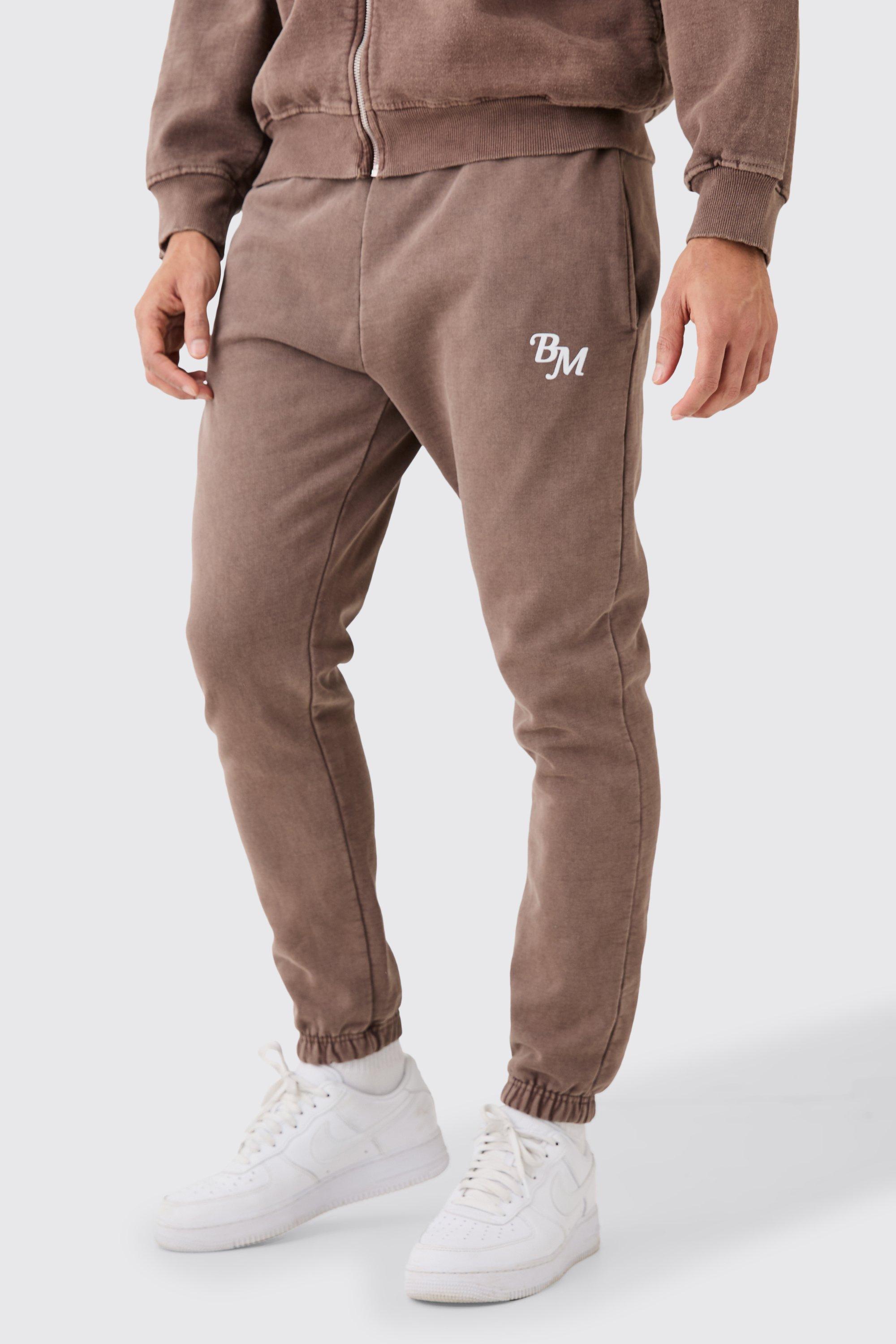 Image of Pantaloni tuta pesanti Slim Fit sovratinti con BM, Brown