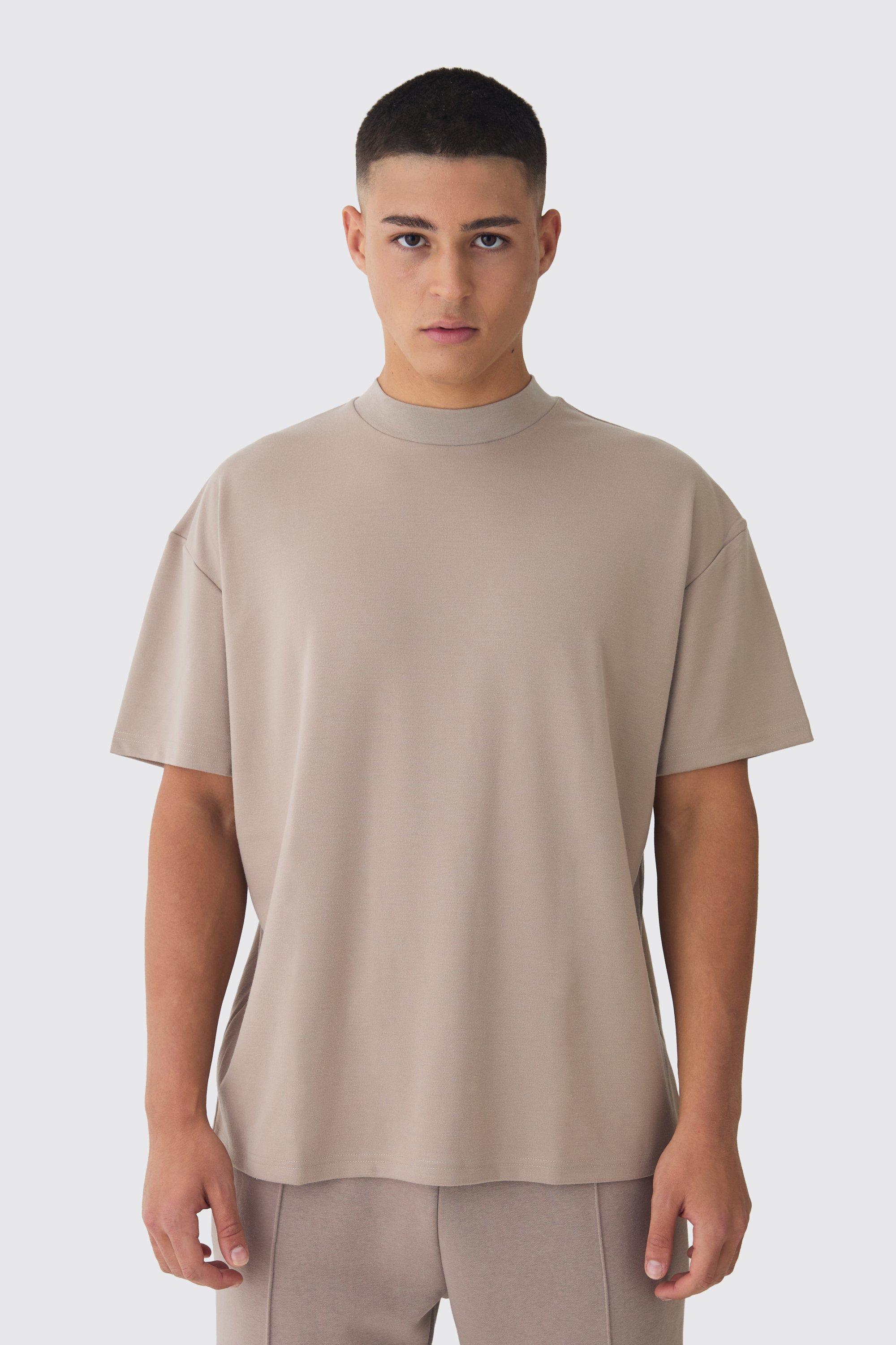 T-shirt oversize Super Heavy Premium con girocollo esteso, Beige