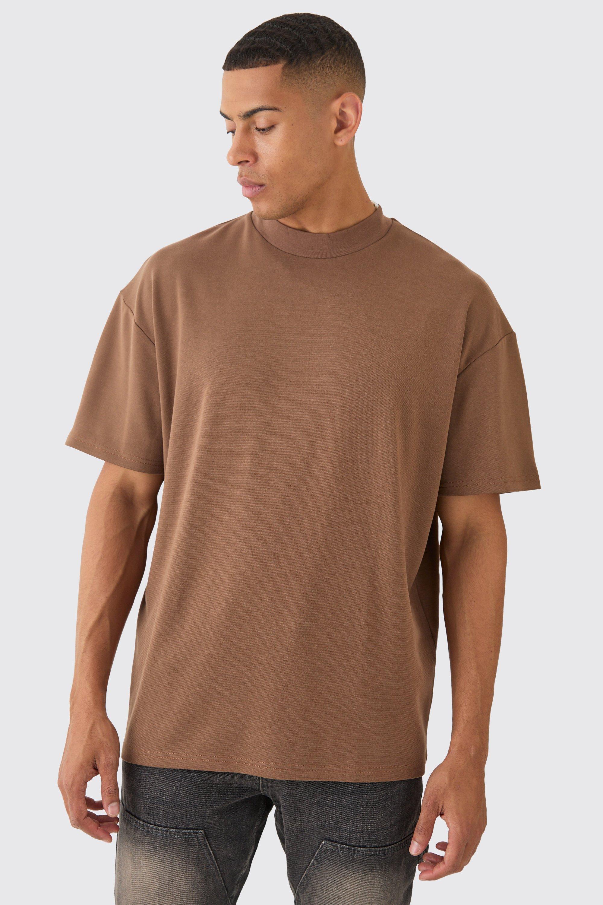 Image of Extended Neck Oversized Super Heavy Premium T-shirt, Beige