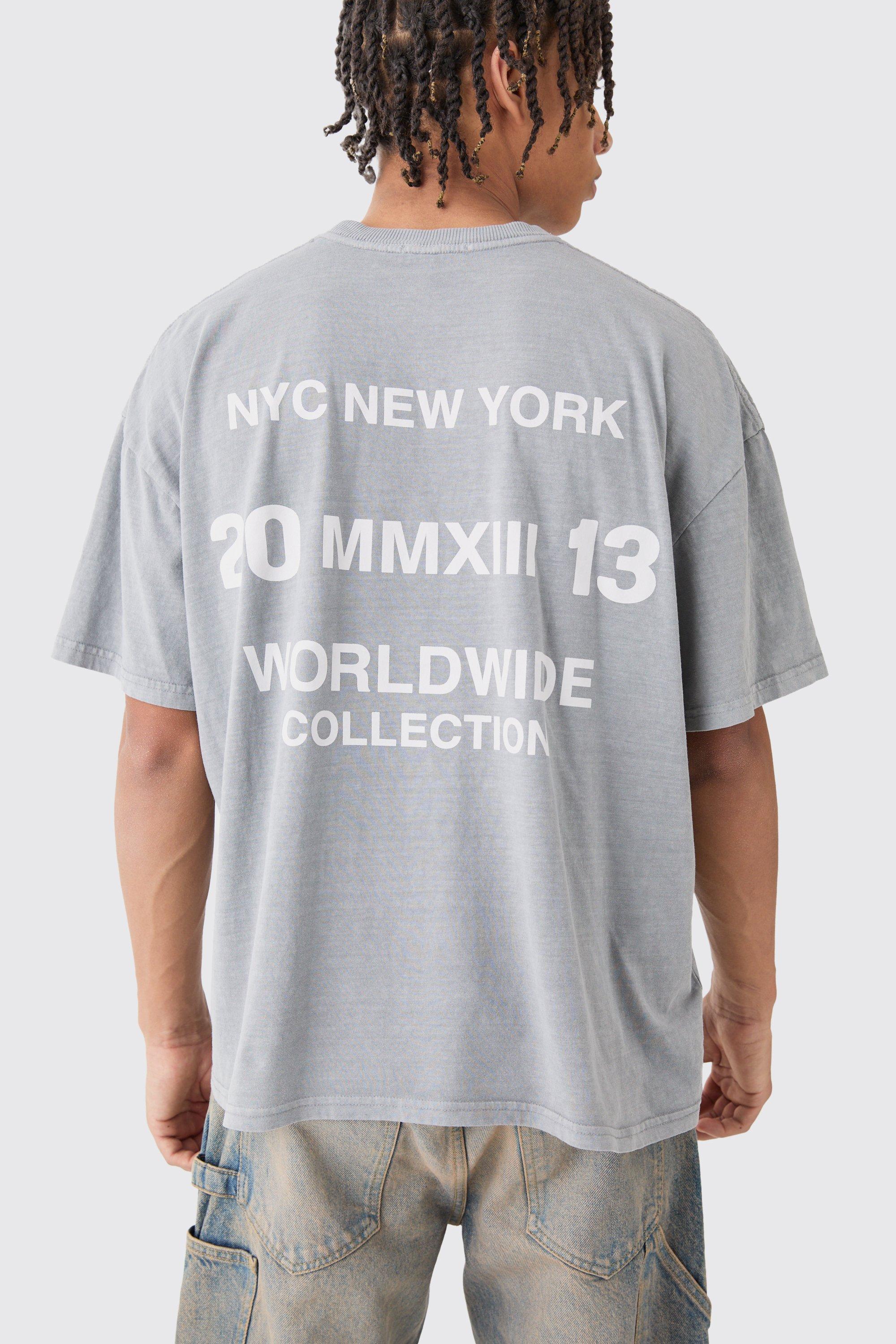 Image of T-shirt squadrata oversize slavata Worldwide con teschio, Grigio