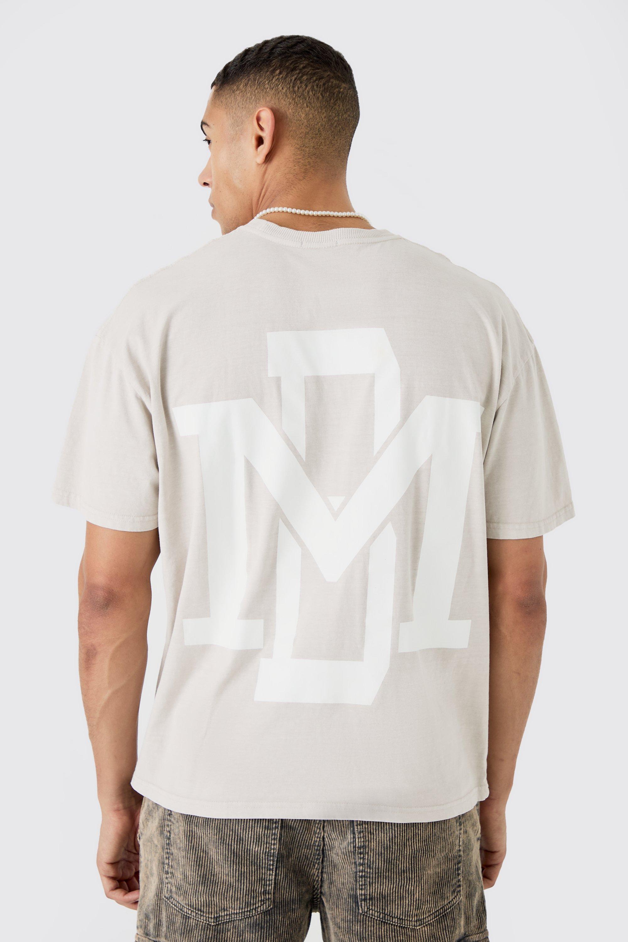Image of T-shirt squadrata oversize sovratinta con grafica, Beige