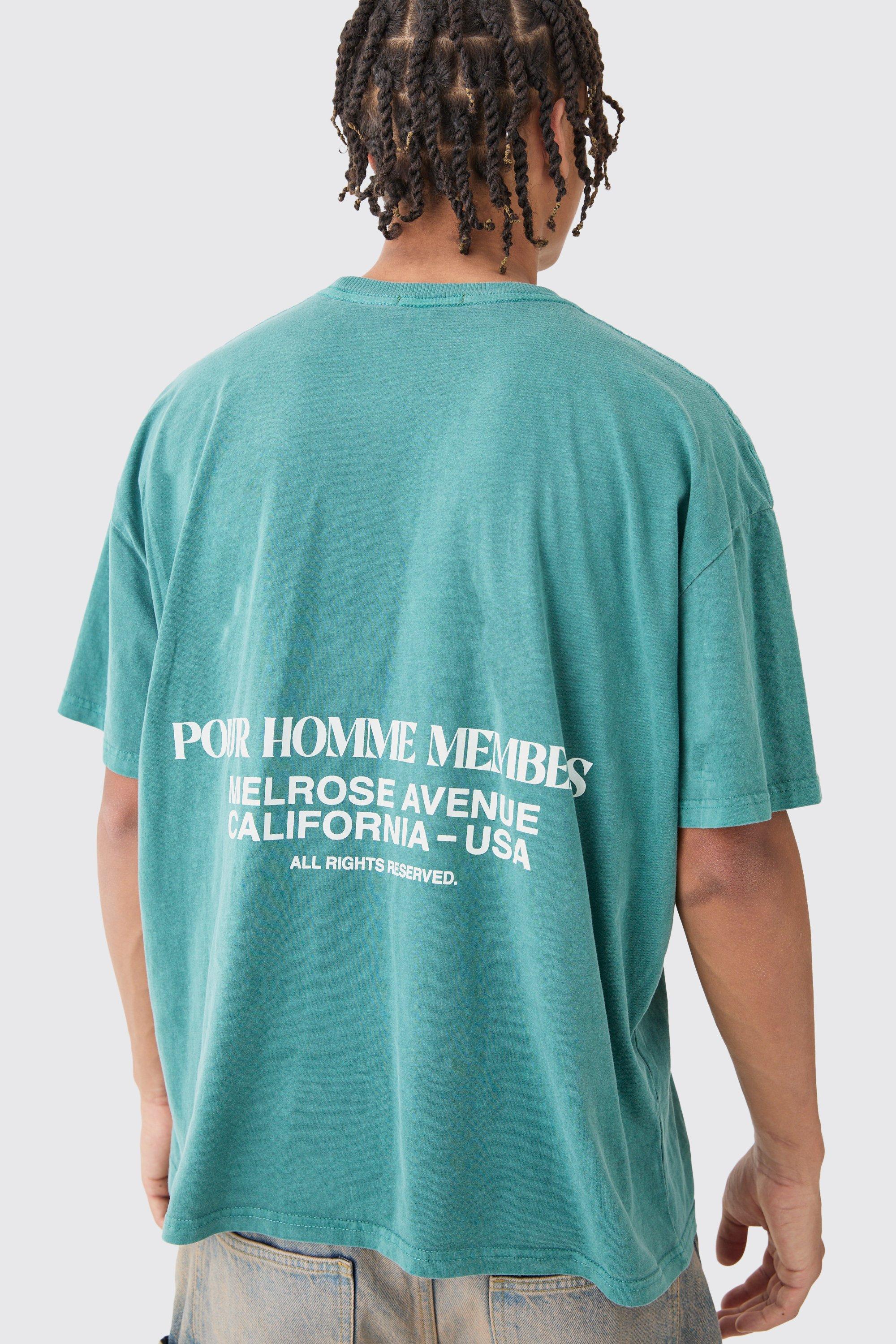 Image of T-shirt squadrata oversize slavata con grafica, Verde