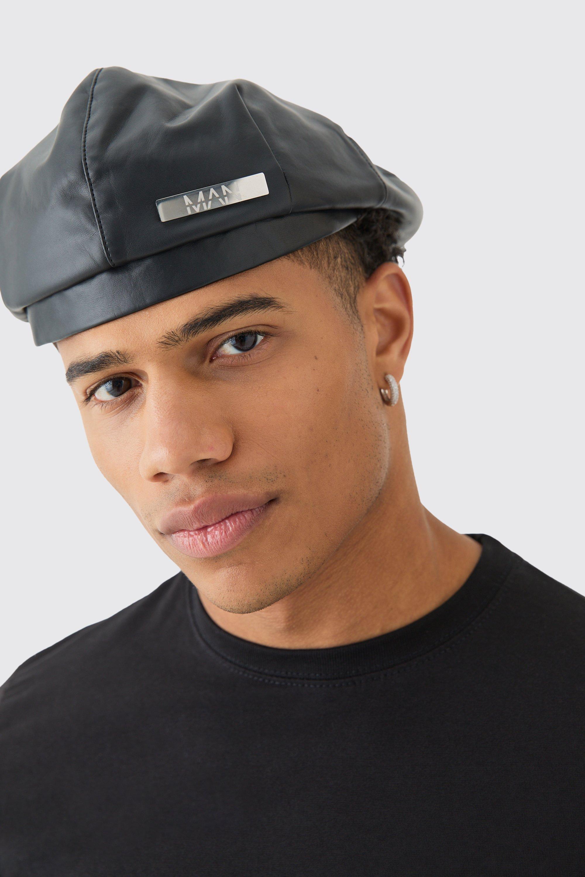 Mens Black PU Man Driving Cap, Black