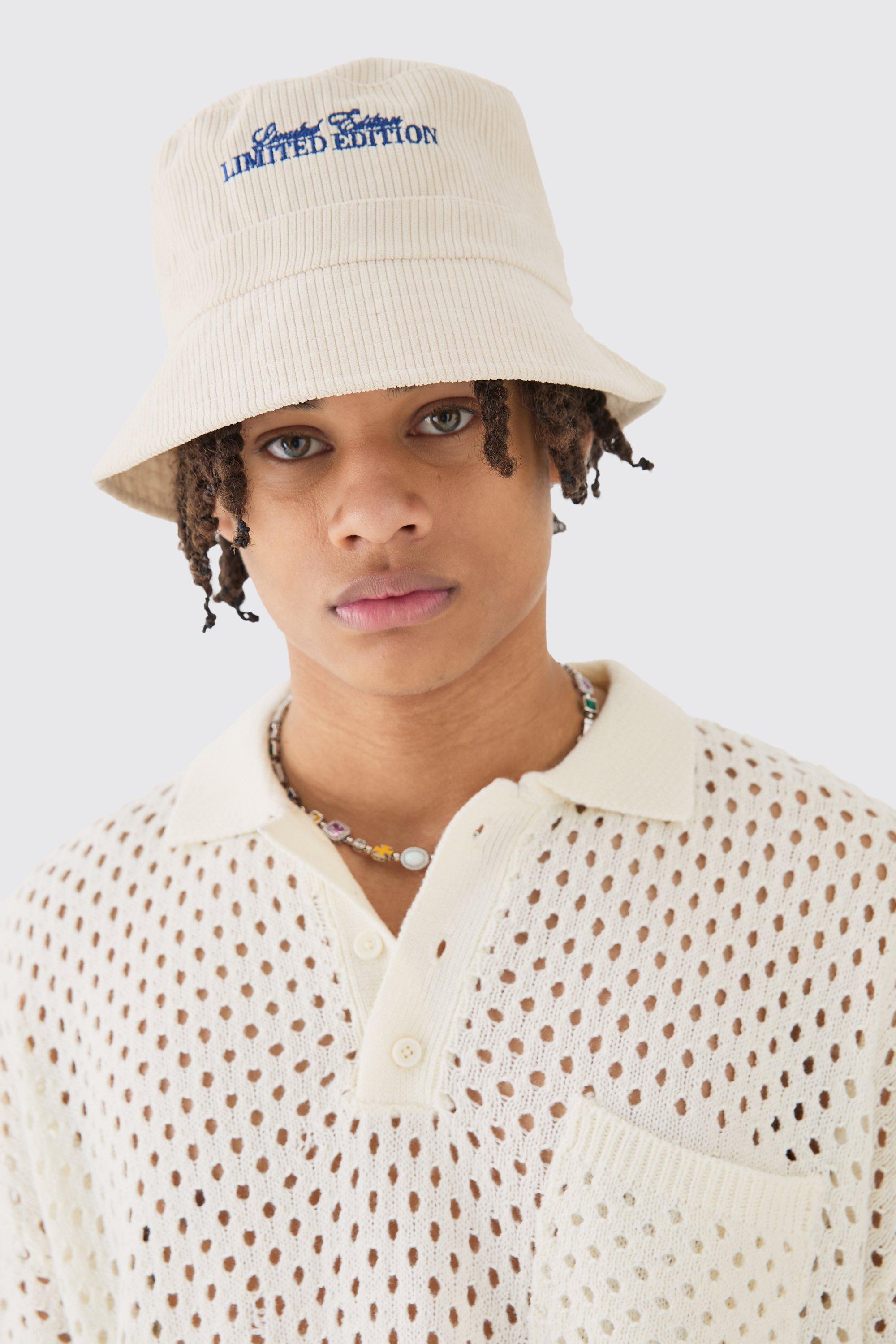 Mens Cream Corduroy Bucket Hat In Ecru, Cream