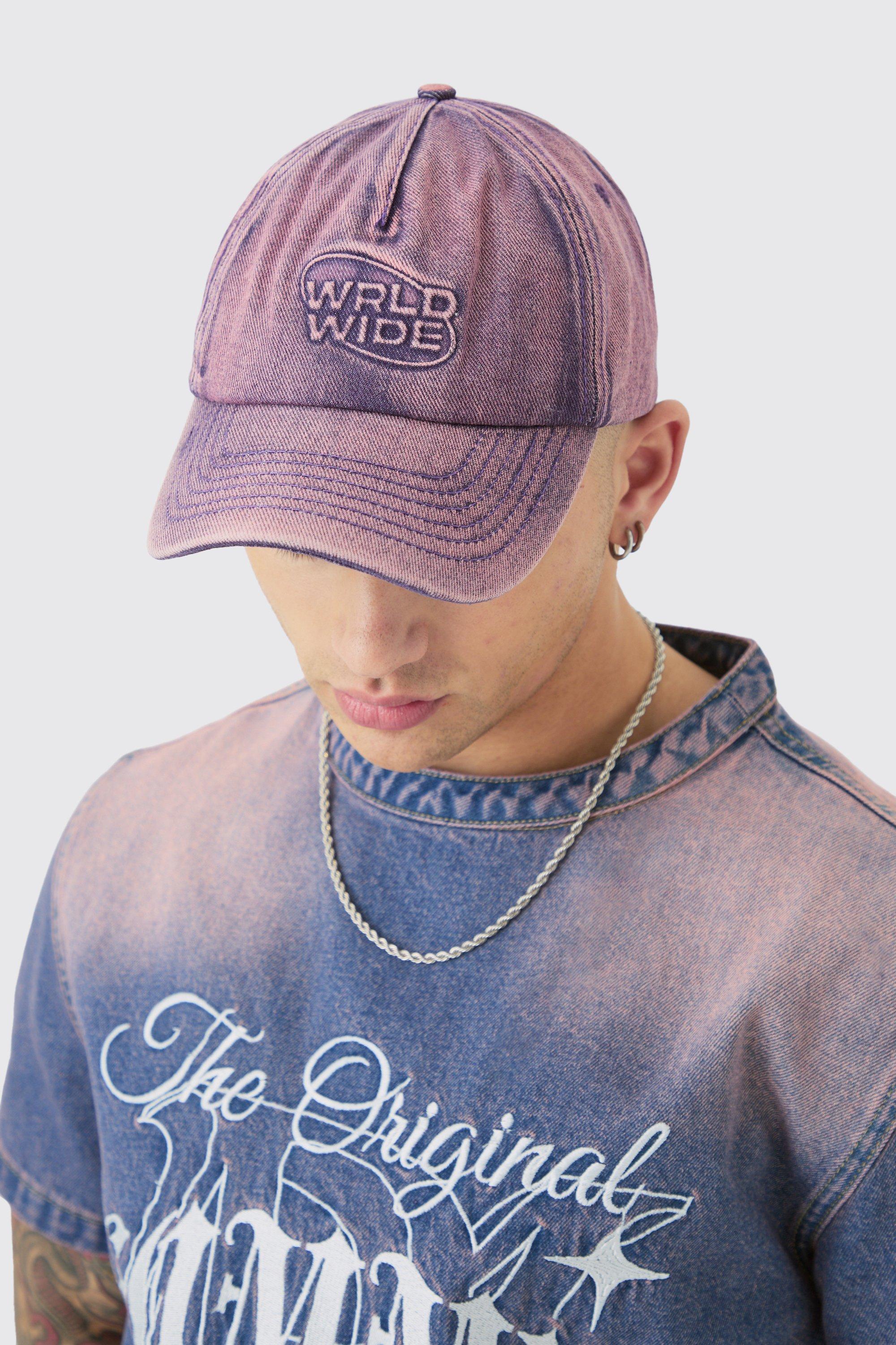 Mens Worldwide Embossed Washed Cap In Pink, Pink