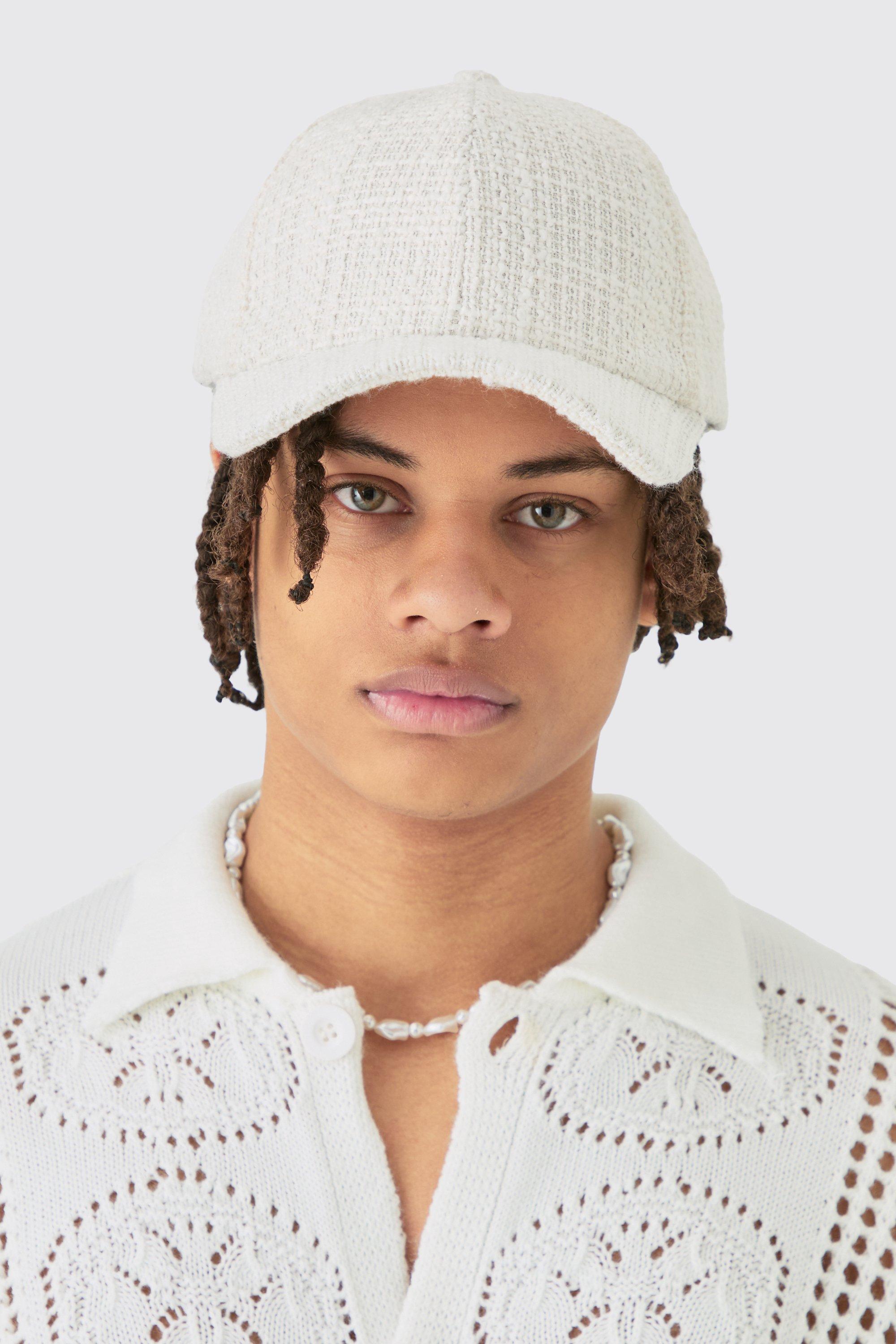 Mens Cream Boucle Texture Cap In Ecru, Cream