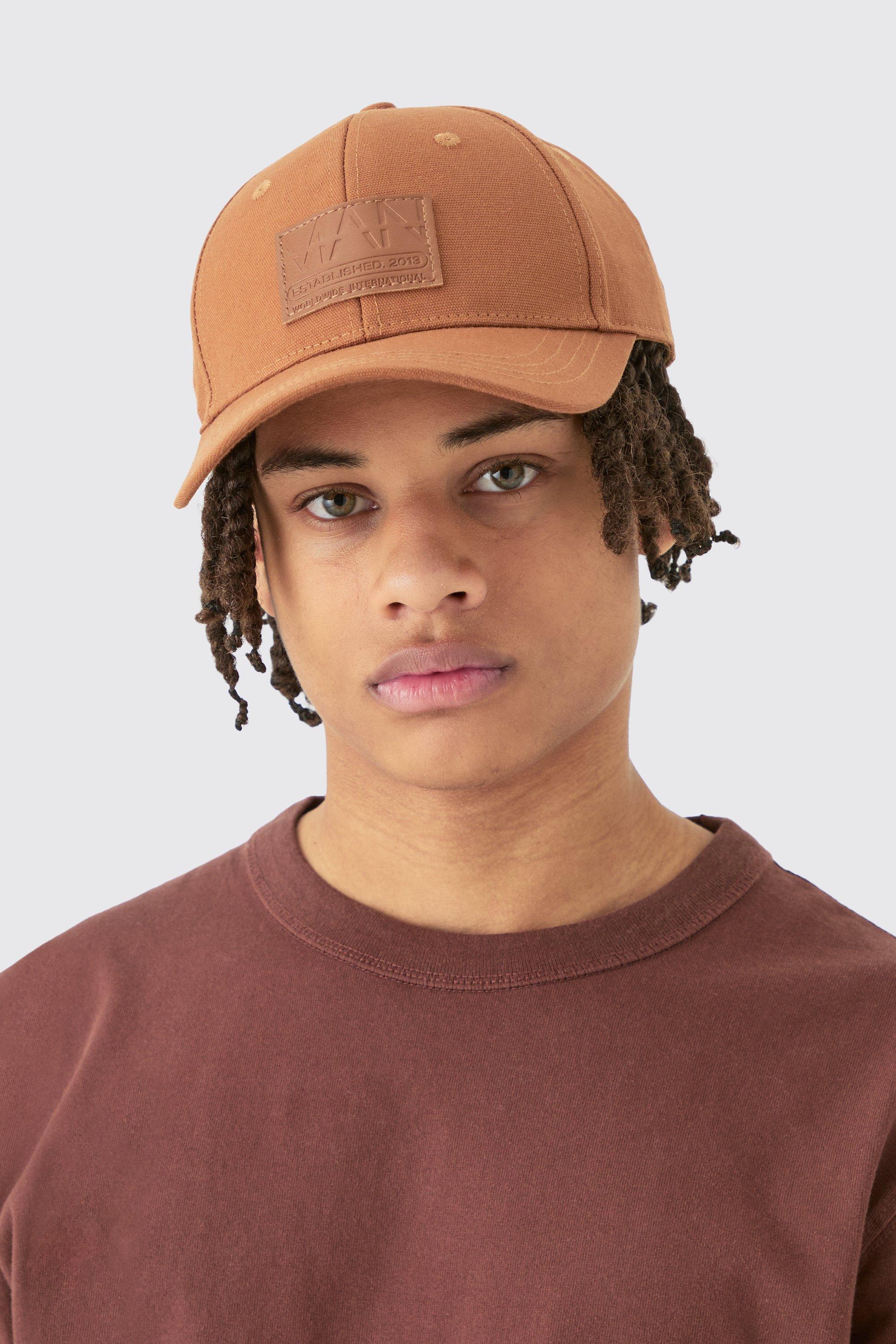 Mens Brown Man PU Tab Cap In Tan, Brown