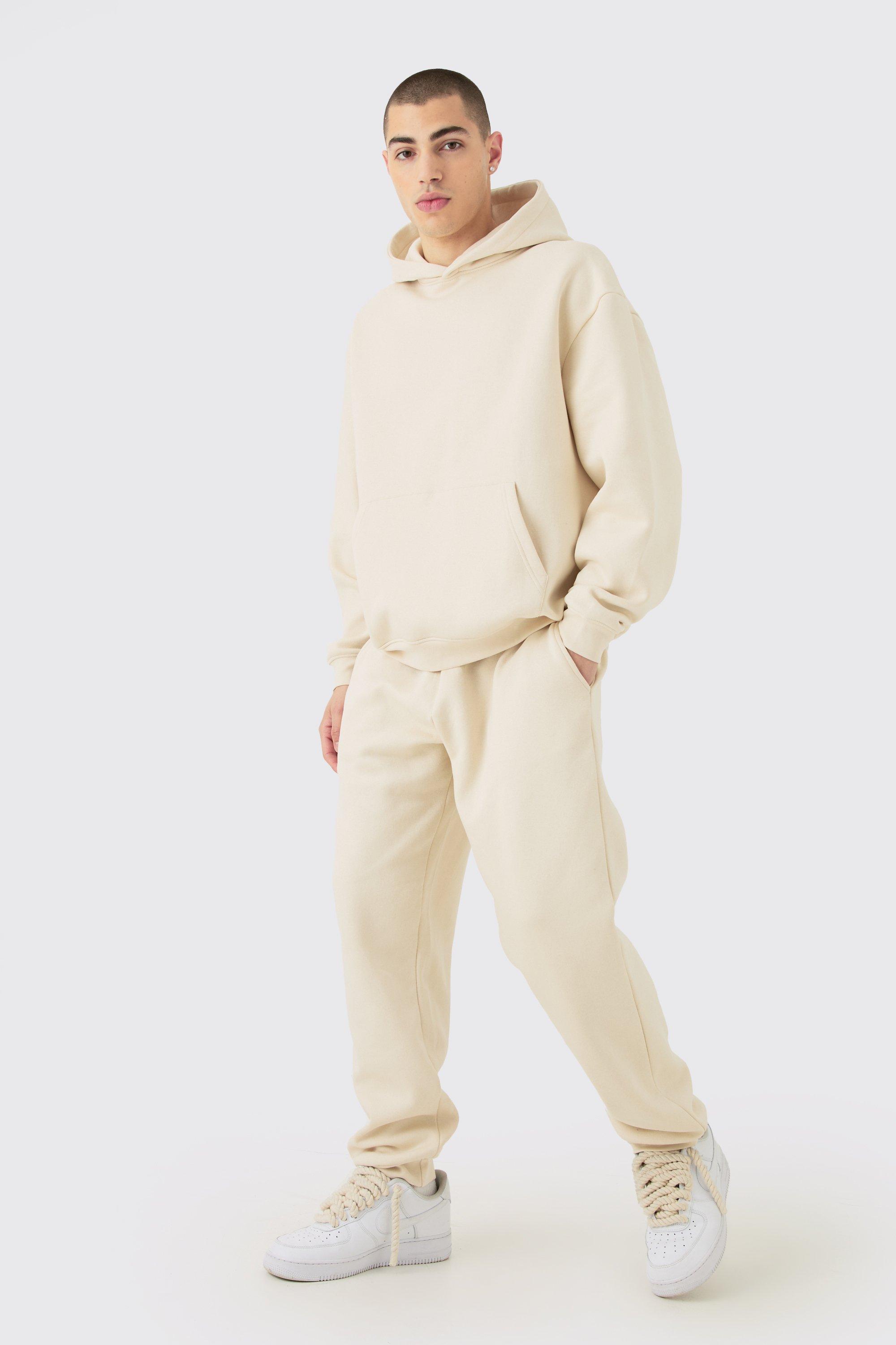 Mens Beige Oversized Hooded Tracksuit, Beige