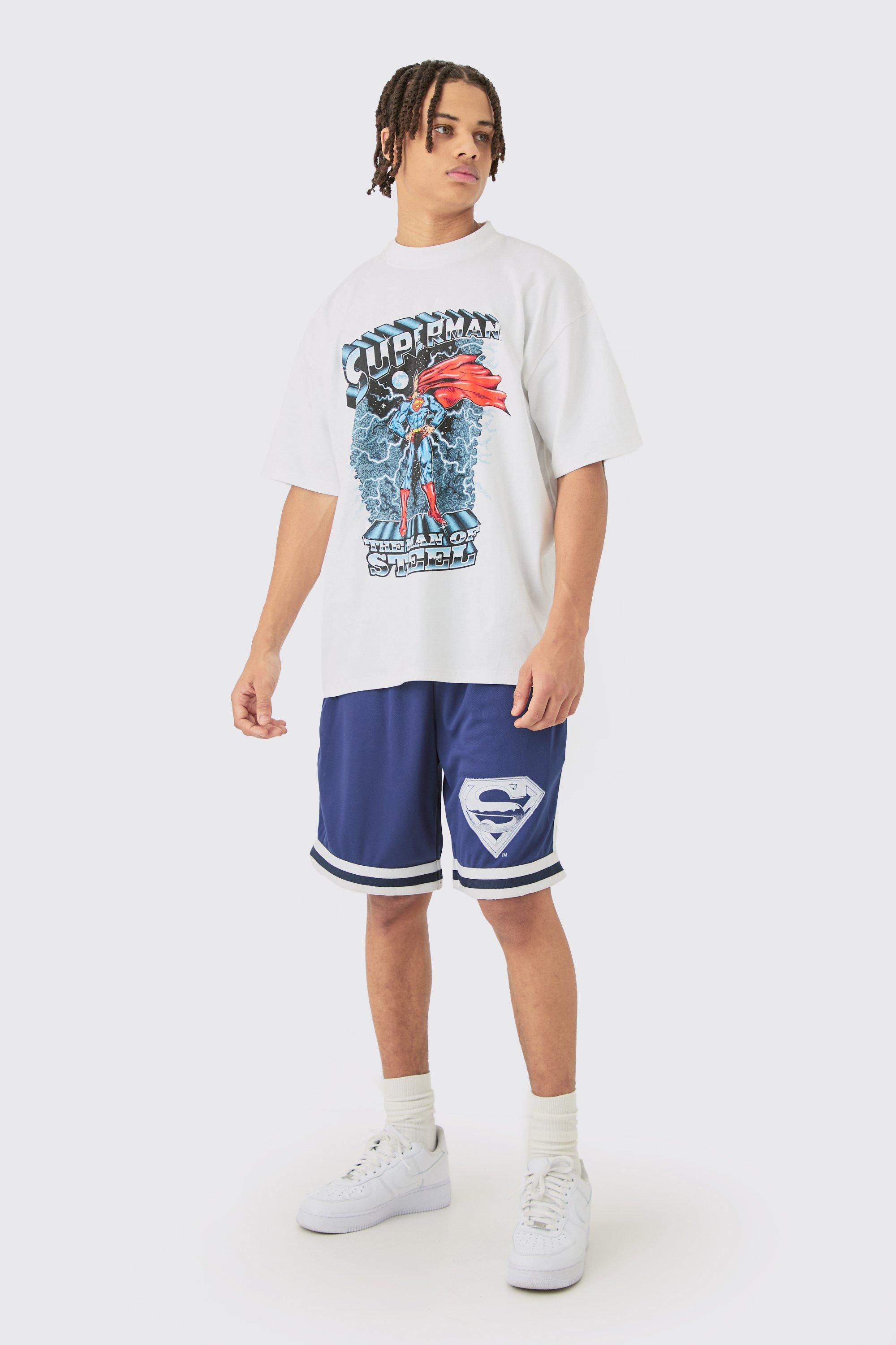 Image of Oversized Superman License T-shirt And Mesh Short Set, Navy