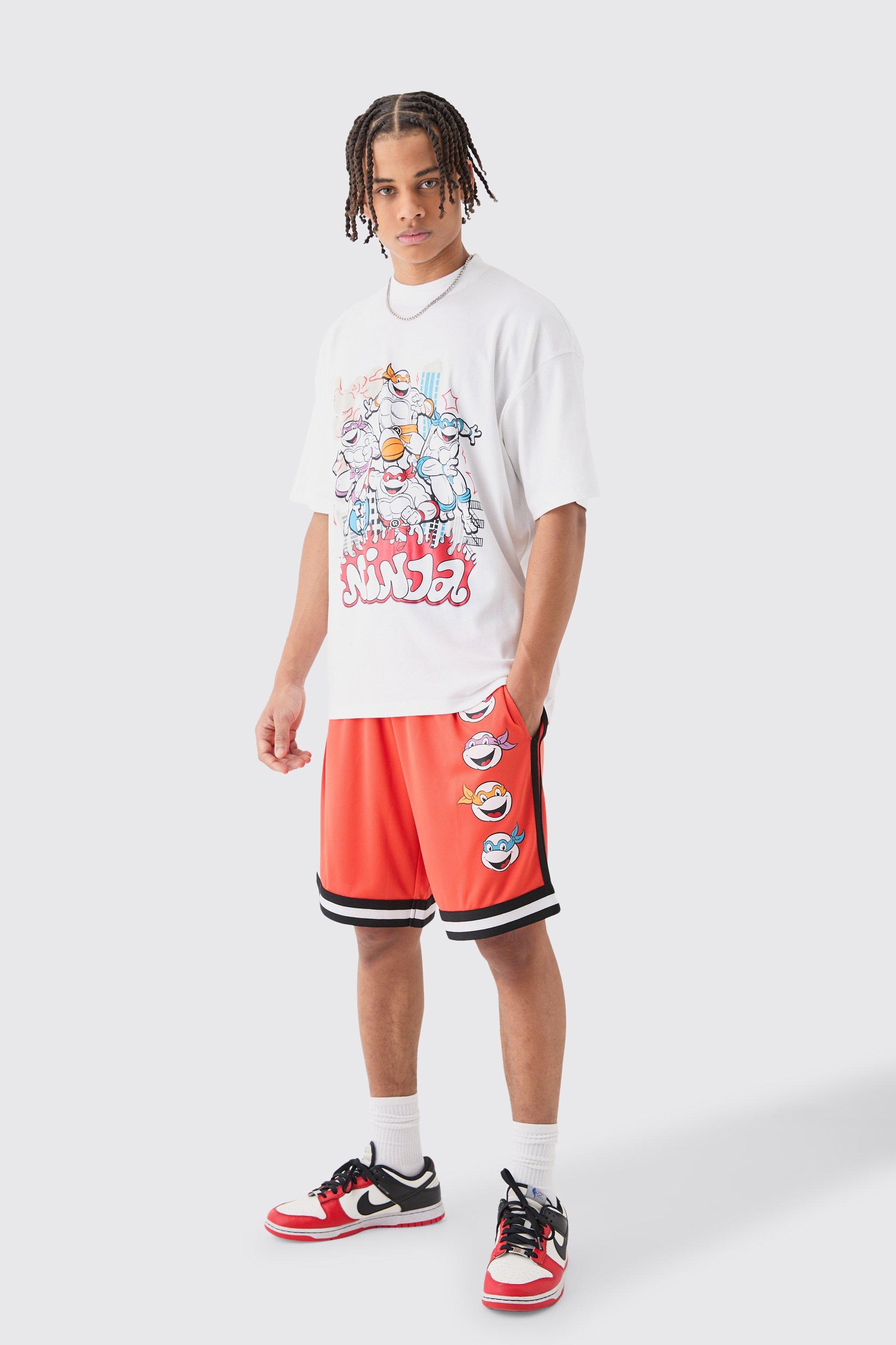 Image of Oversized Ninja Turtles License T-shirt And Mesh Short Set, Rosso