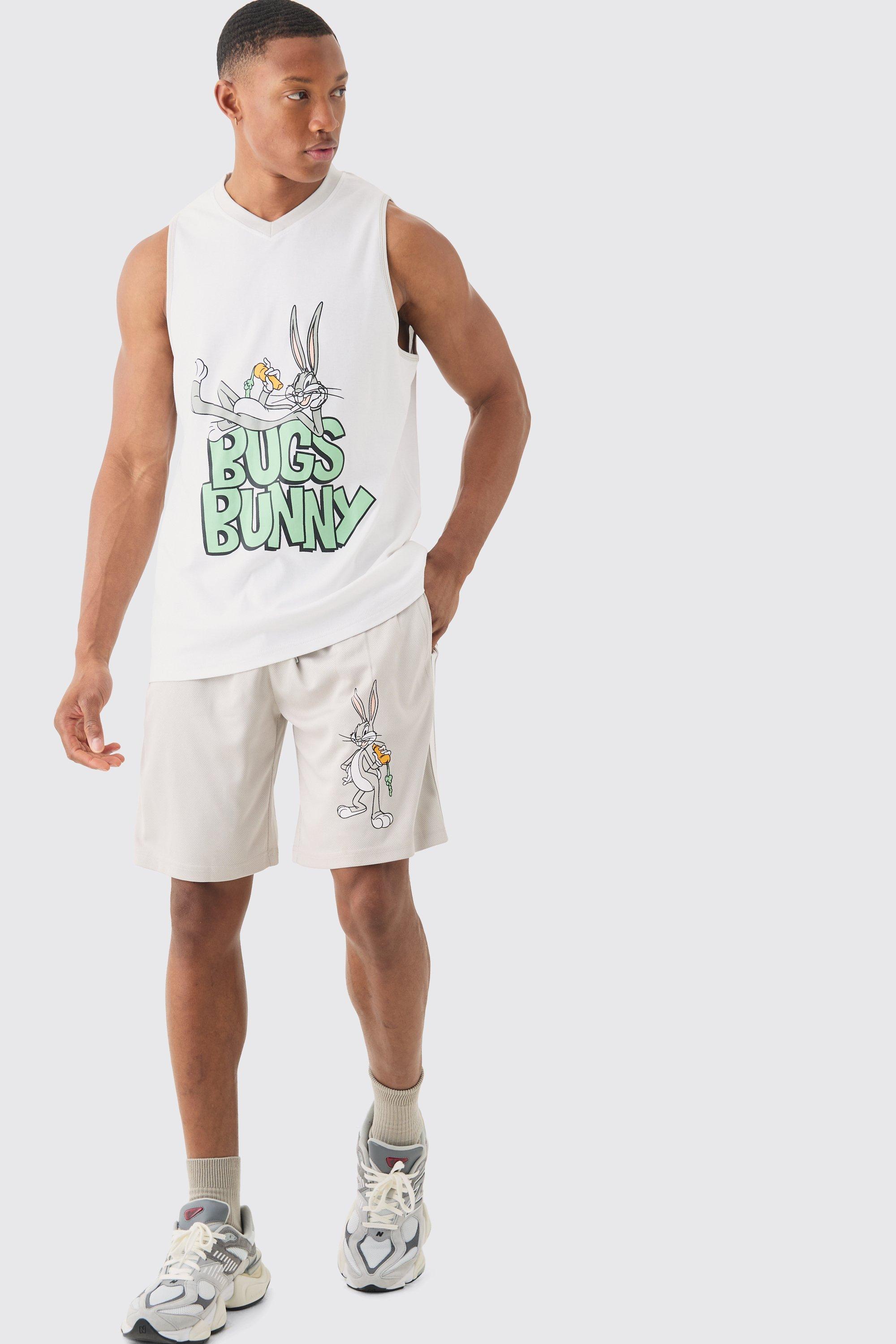 Image of Oversized Bugs Bunny Looney Tunes License Mesh Vest And Short Set, Grigio