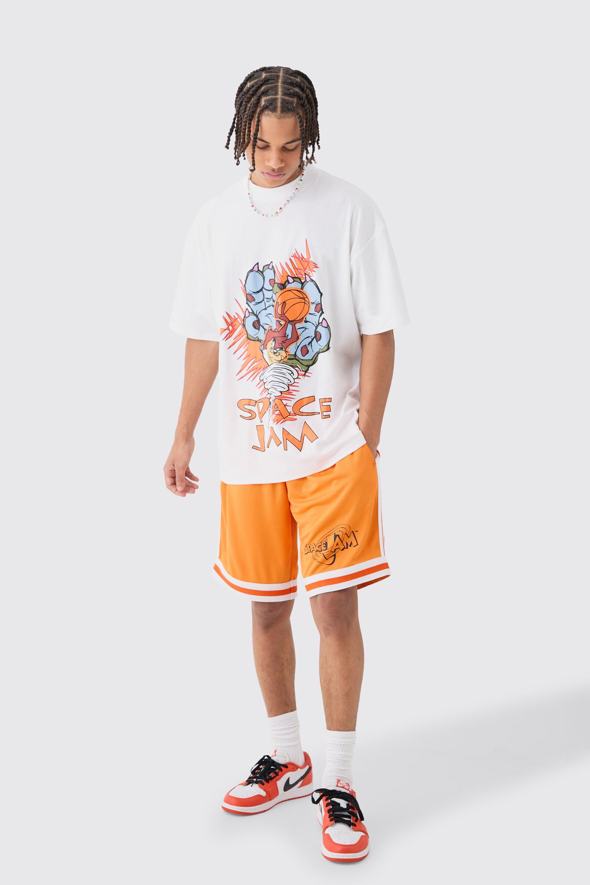 Mens Orange Oversized Taz Space Jam License T-shirt And Mesh Short Set, Orange