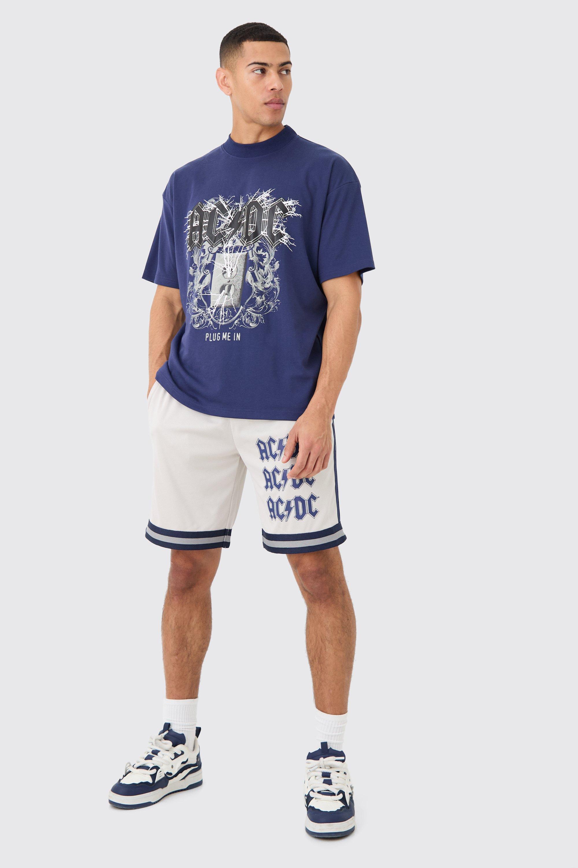 Image of Oversized Acdc License T-shirt And Mesh Short Set, Navy