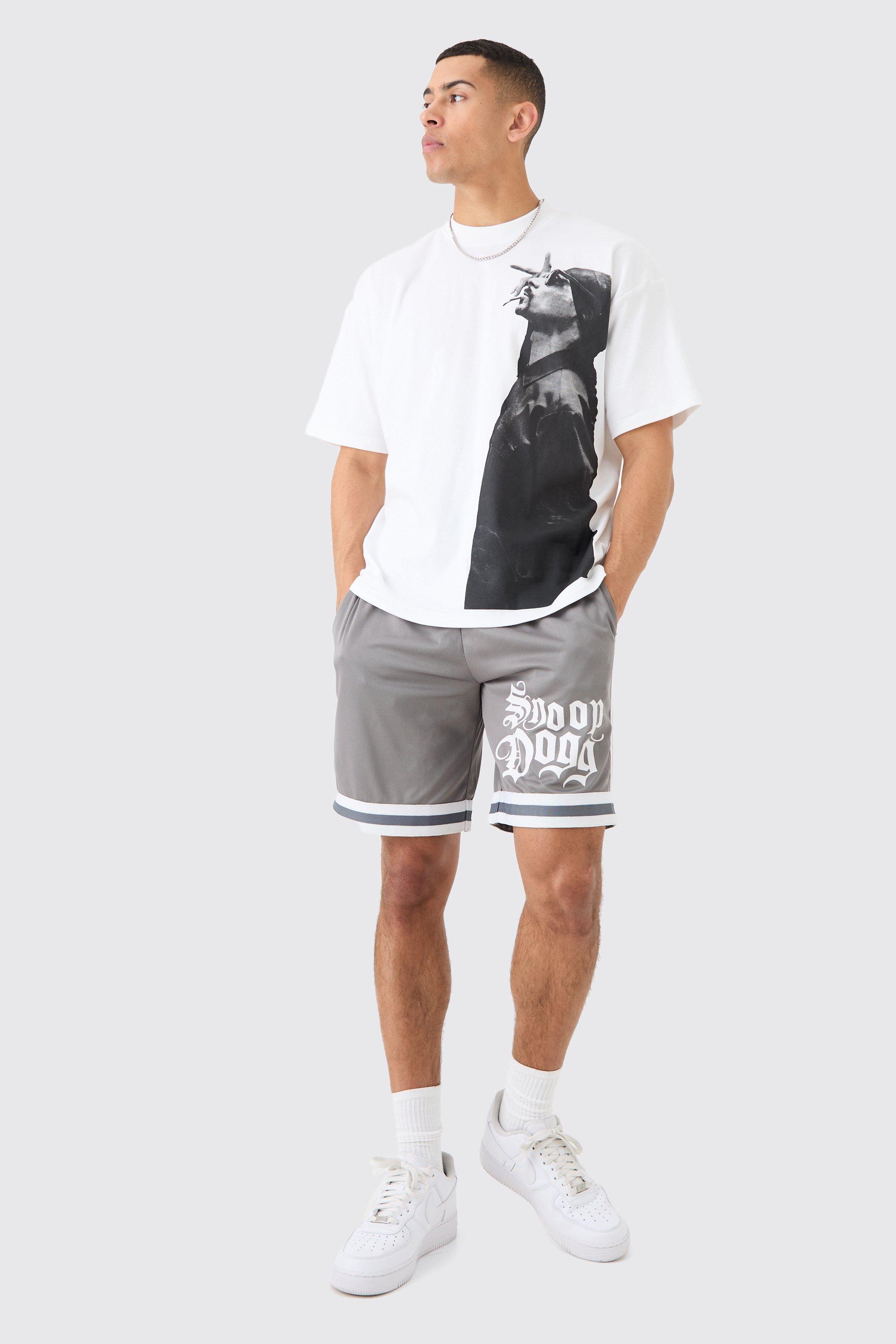Image of Oversized Snoop Dog License T-shirt And Mesh Short Set, Bianco