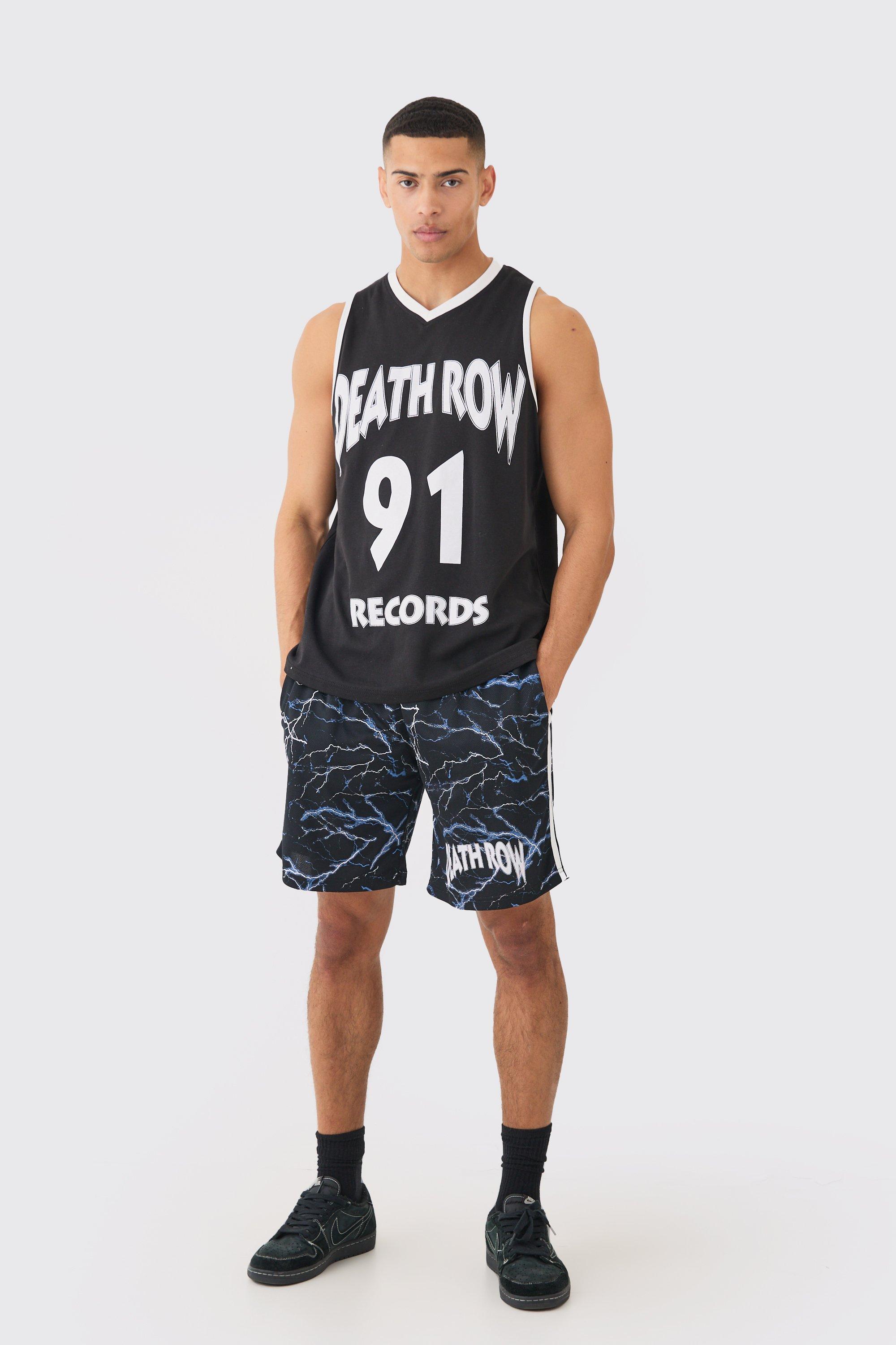 Image of Oversized Death Row License Mest Vest And Short Set, Nero