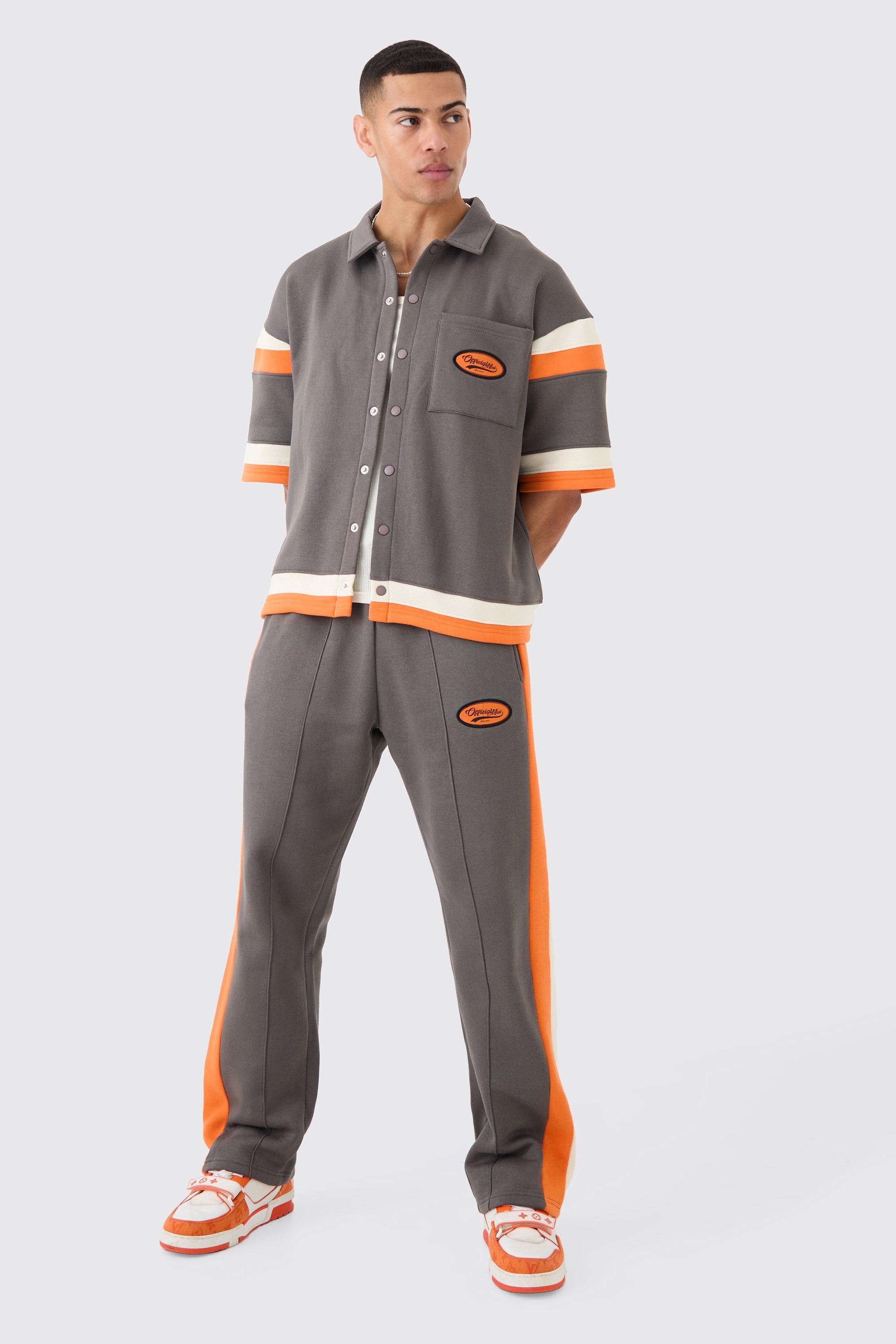 Mens Grey Boxy Fit Varsity Shirt Tracksuit, Grey
