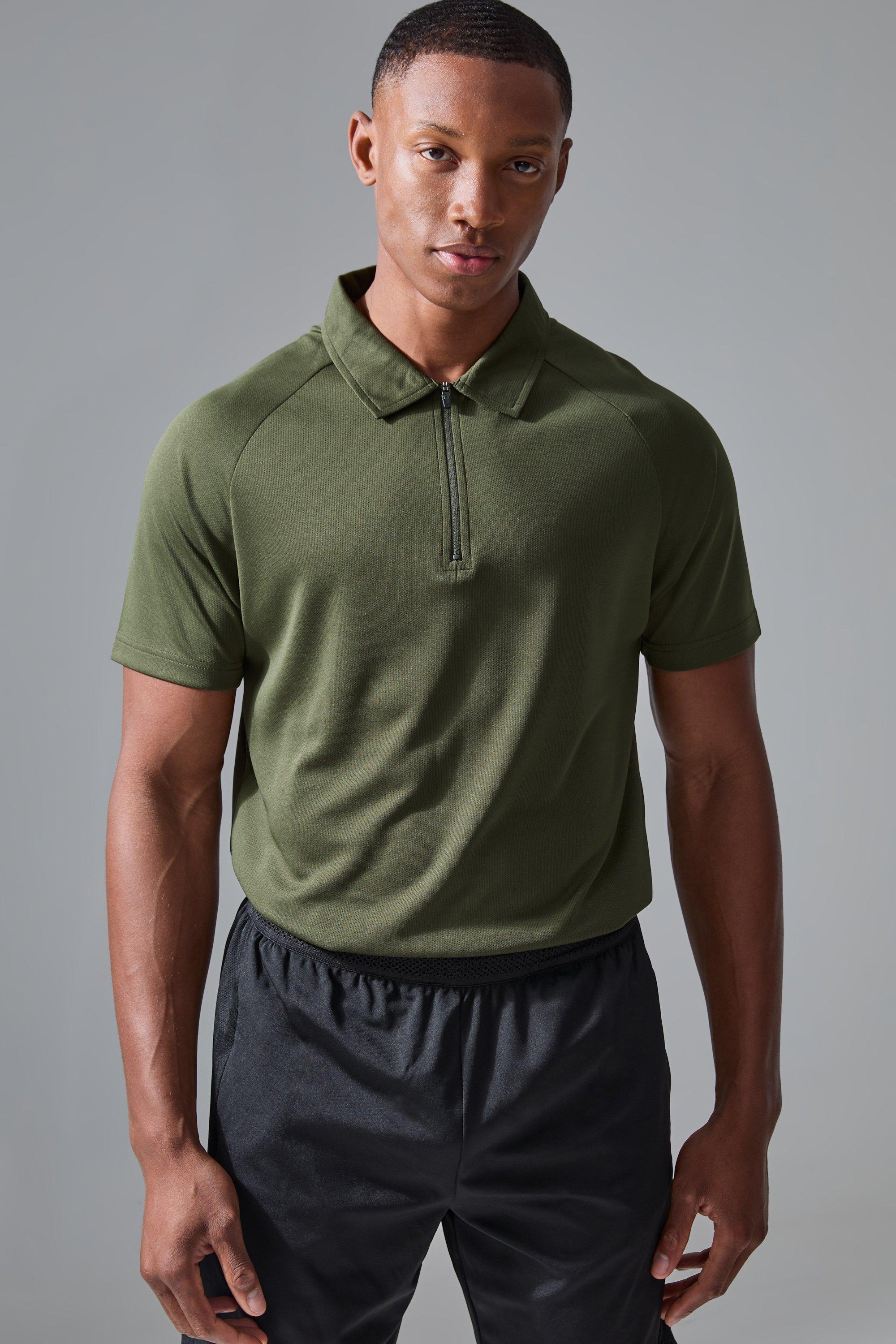 Mens Green Man Active Zip Golf Polo, Green