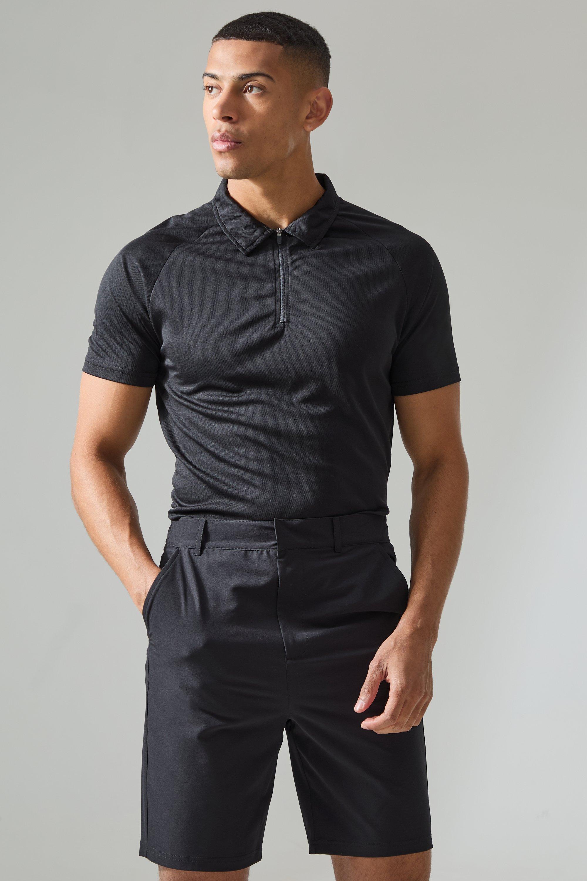 Mens Black Man Active Zip Golf Slim Fit Polo, Black