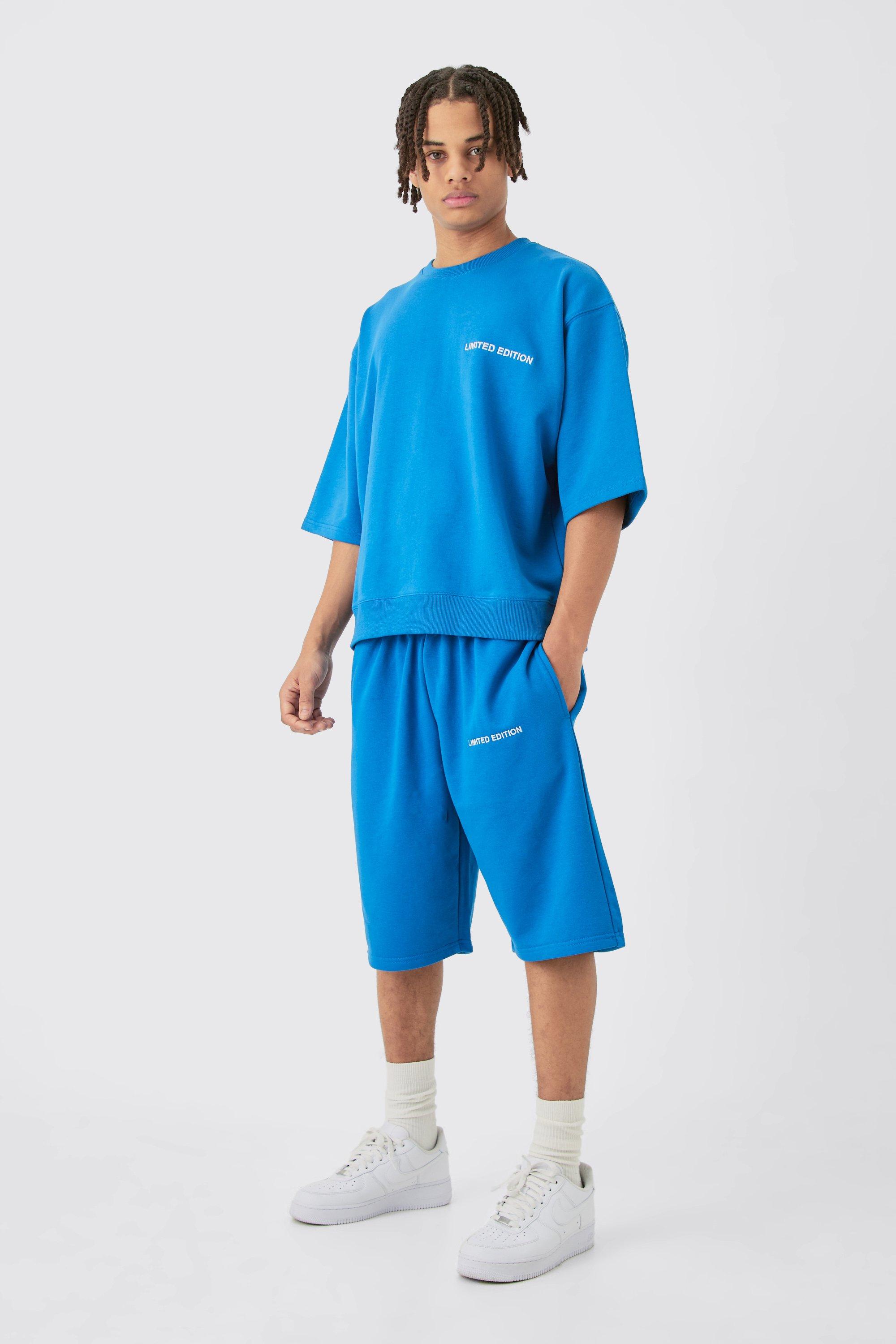 Mens Blue Oversized Boxy Half Sleeve Short Tracksuit, Blue