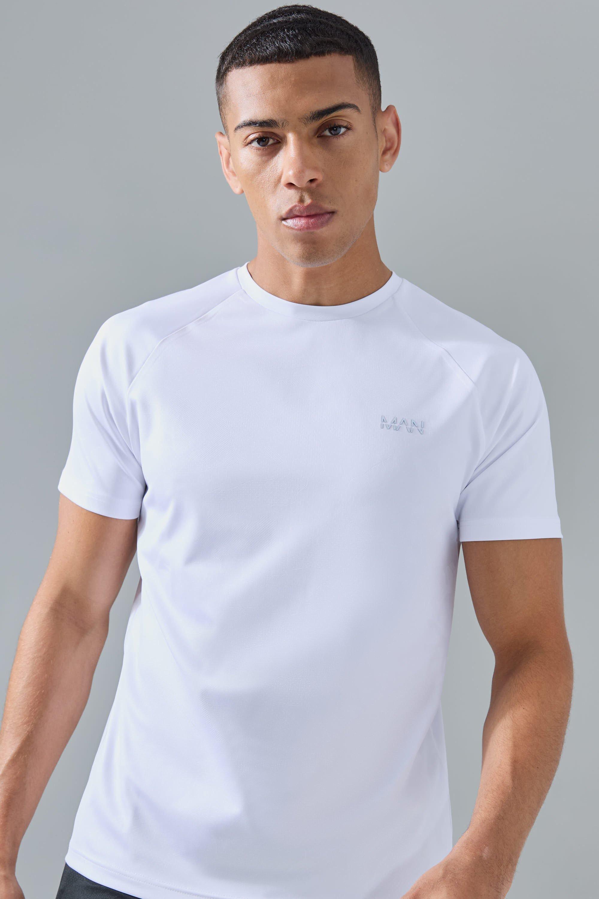 Image of Man Active Camo Raglan Performance T-shirt, Bianco
