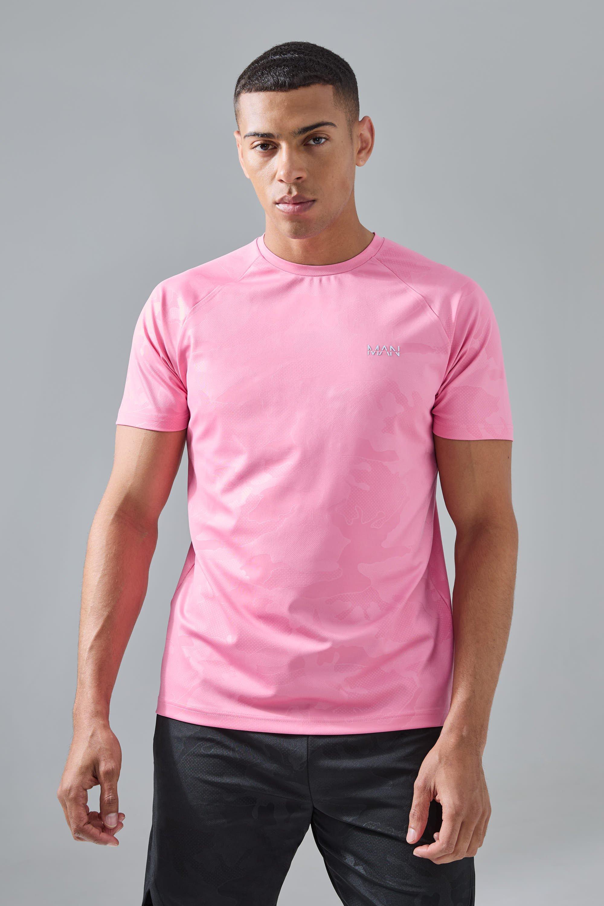 Mens Pink Man Active Camo Raglan Performance T-shirt, Pink